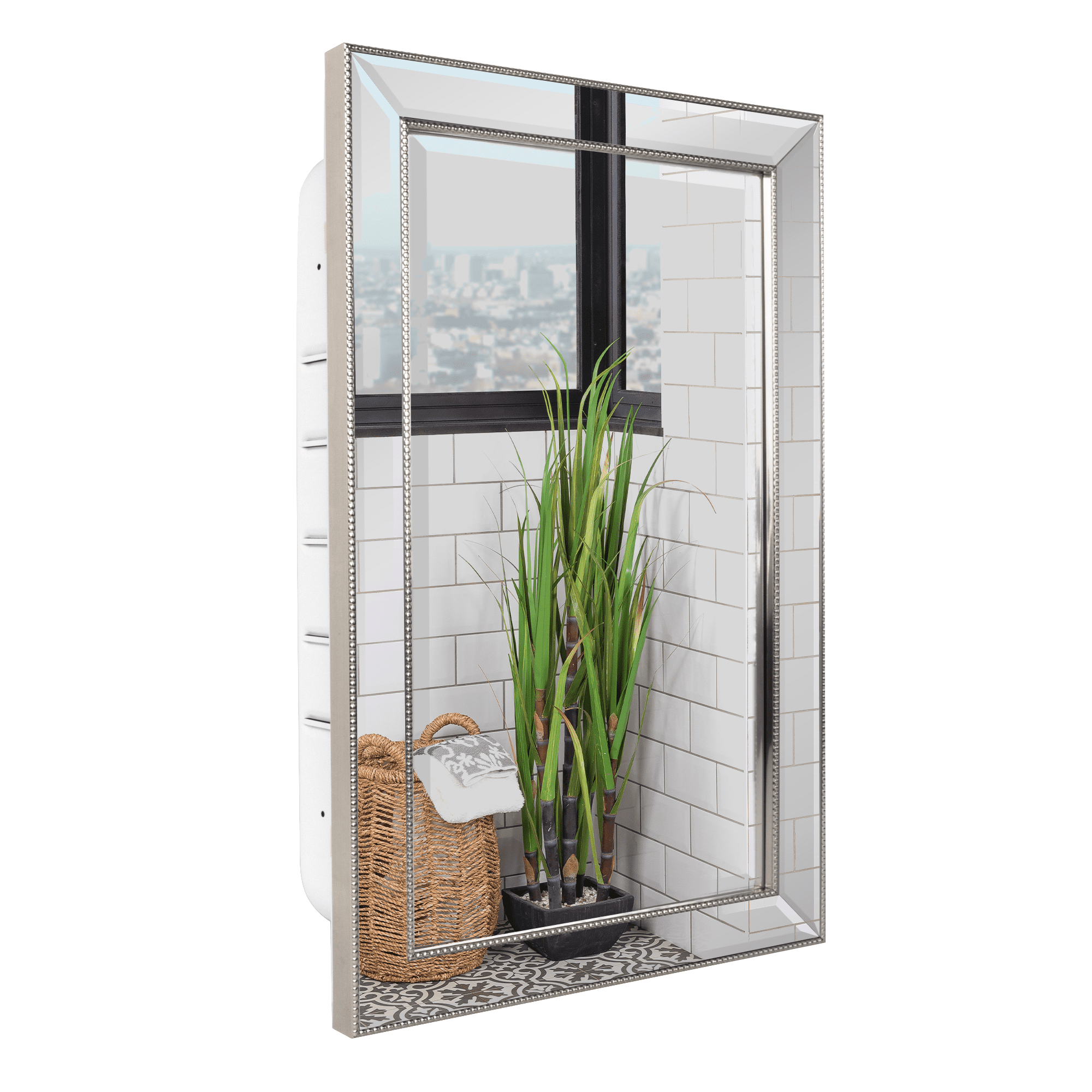 16" x 26" Metro Beaded Recessed Medicine Cabinet - Head West: Wall Mount, Polystyrene Frame, 3 Shelves