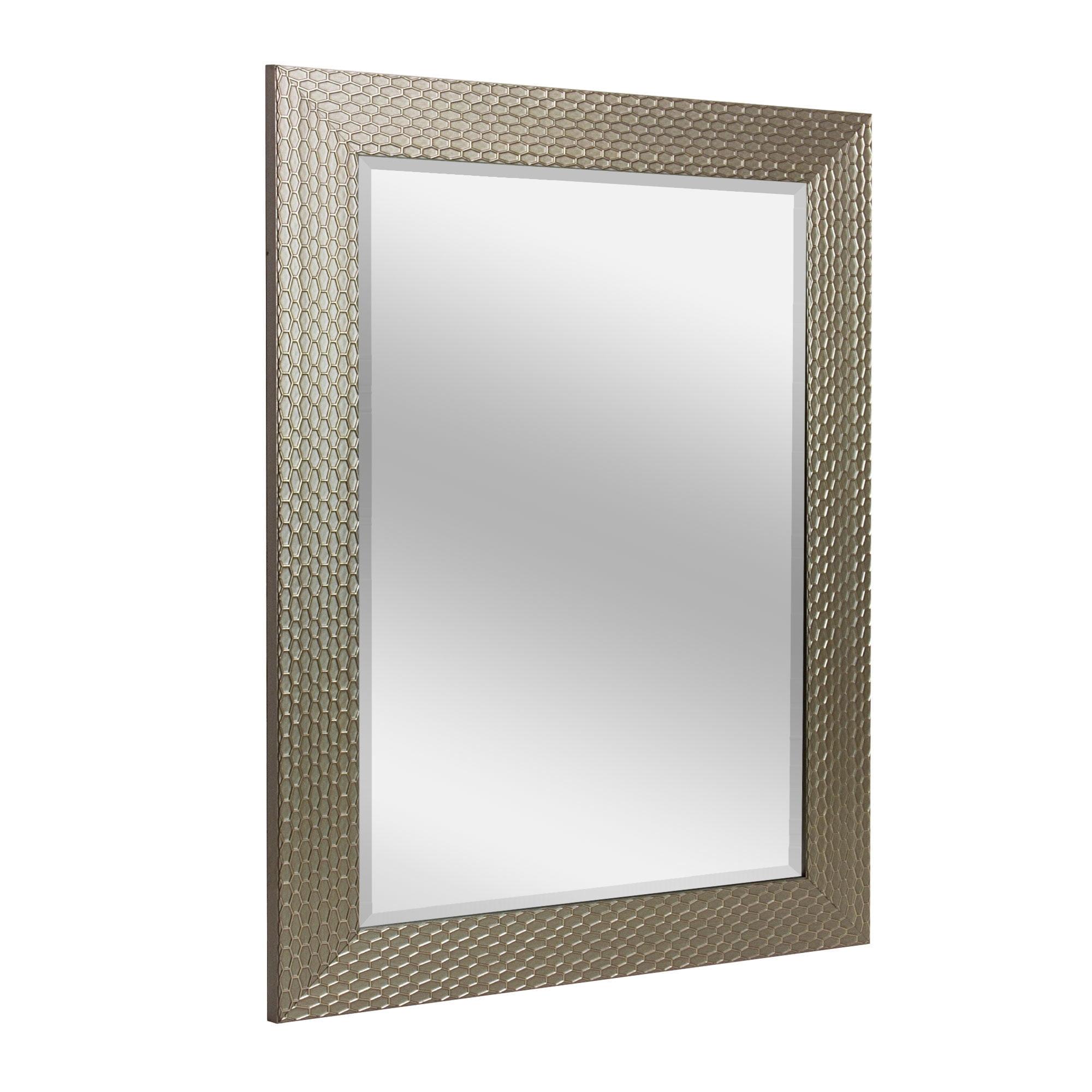 Head West Champagne Silver Honeycomb Embossed Framed Beveled Wall Mirror - 25.5" x 31.5"