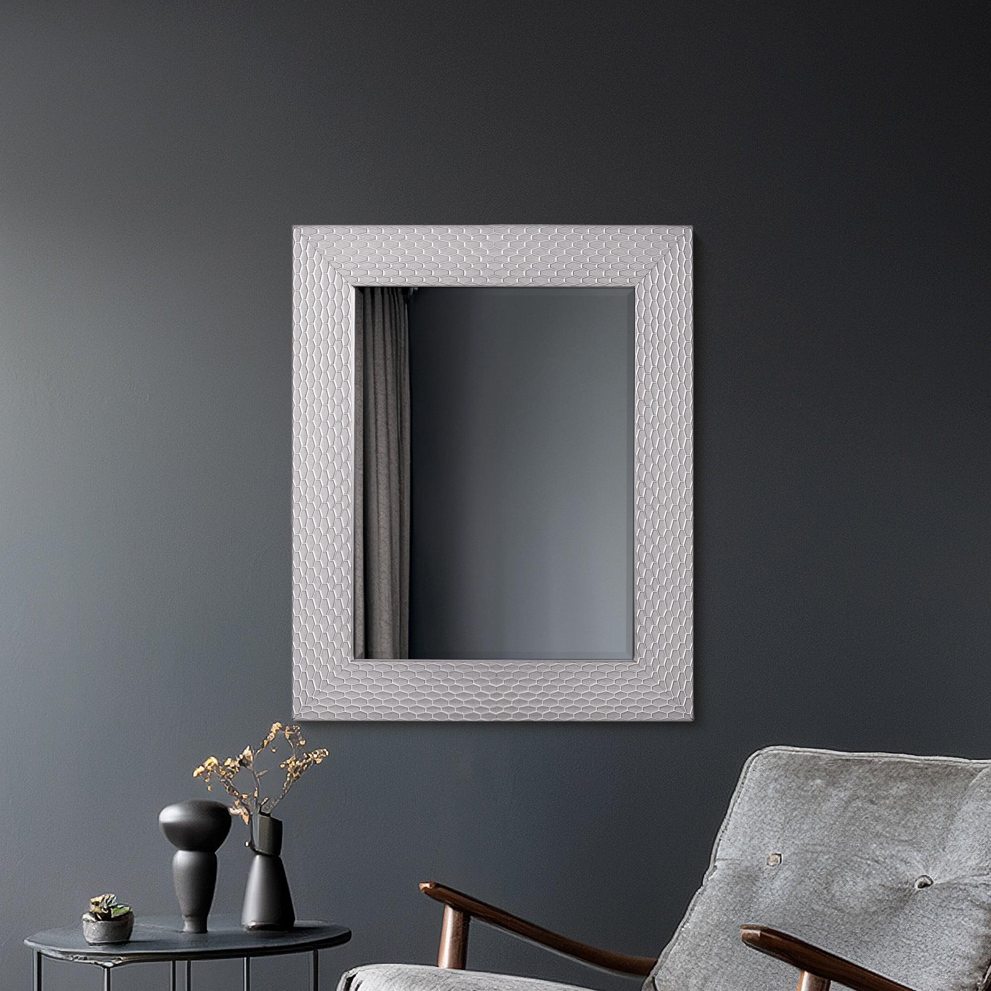 Head West Champagne Silver Honeycomb Embossed Framed Beveled Wall Mirror - 25.5" x 31.5"