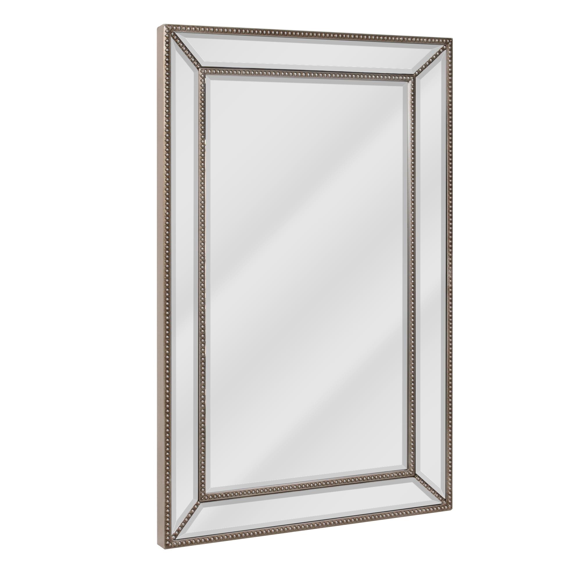 Champagne Silver Beaded Rectangular Vanity Mirror - 24"x 36"