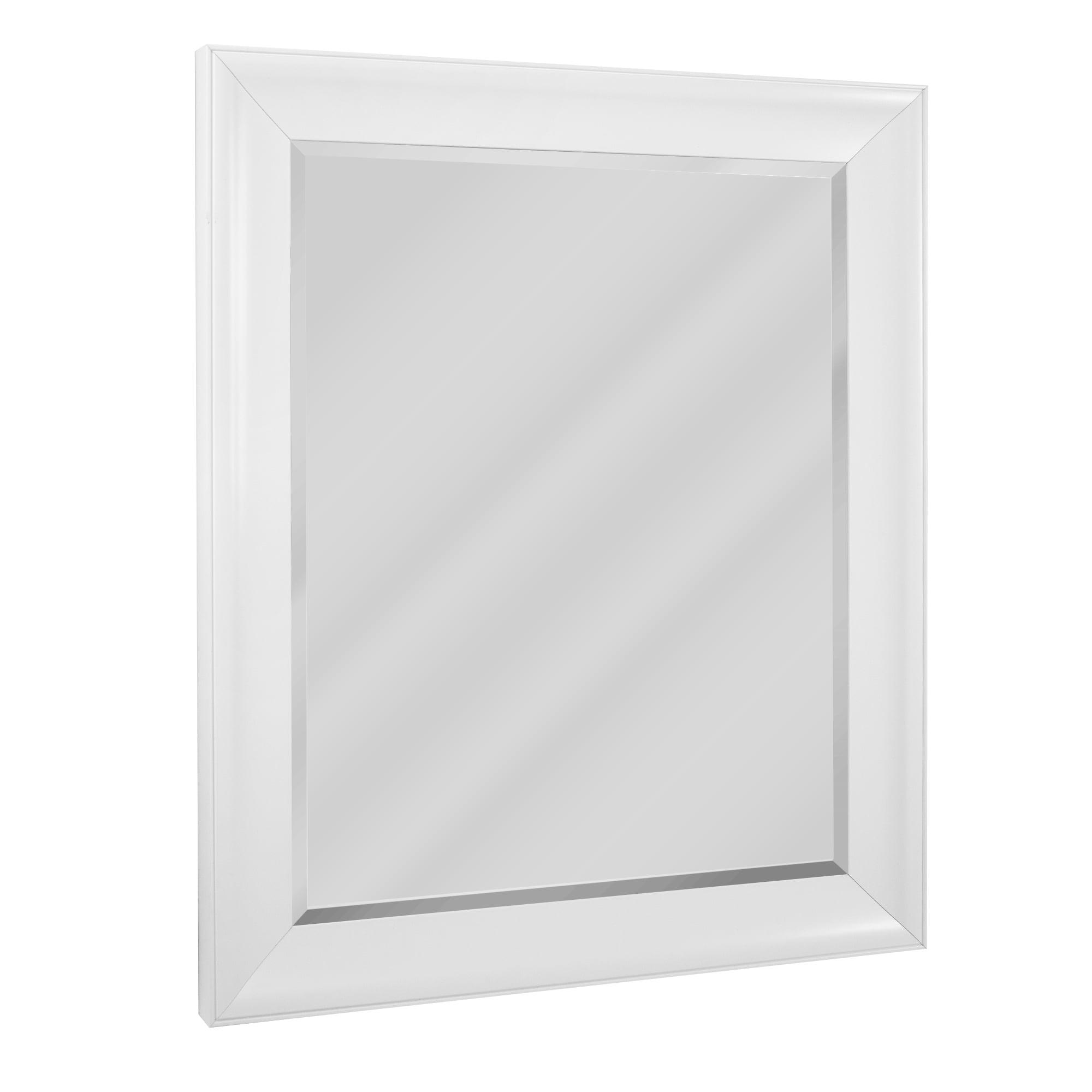 Glossy White Rectangular Beveled Vanity Mirror