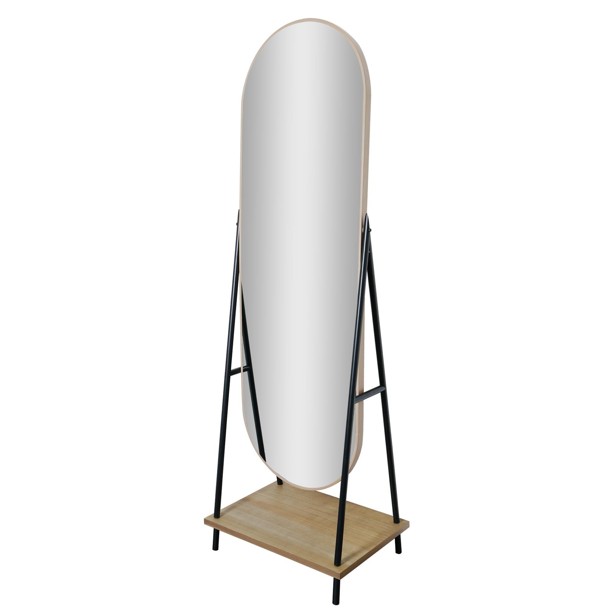 Head West Metal and Wood Oval Cheval Swivel Floor Mirror with Shelf - 22" x 67" x 15.25"