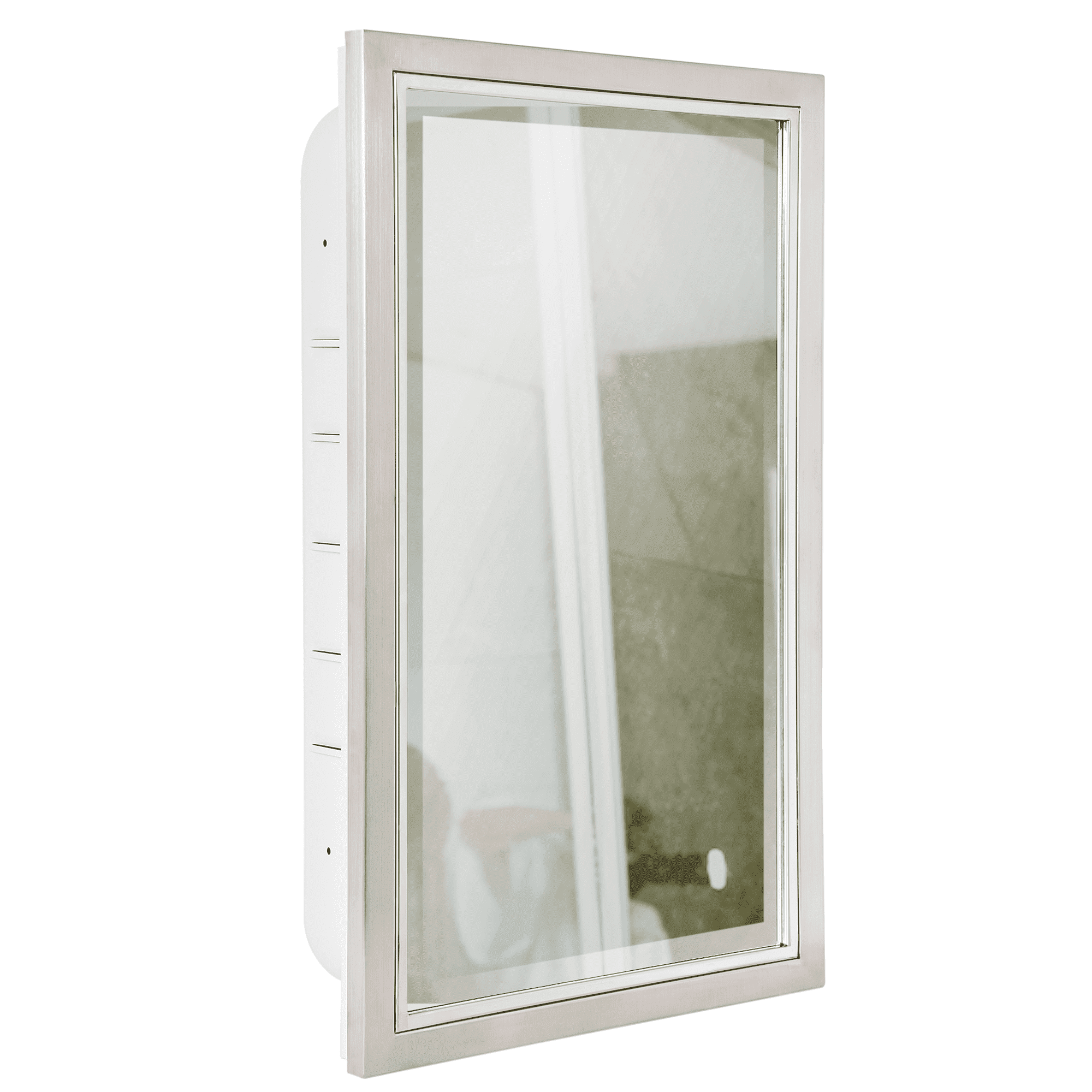 Head West Recessed Medicine Cabinet with Mirror - Brushed Nickel & Chrome Framed Beveled Edge Stainless Steel Bathroom Mirror with Storage - 16" x 26"