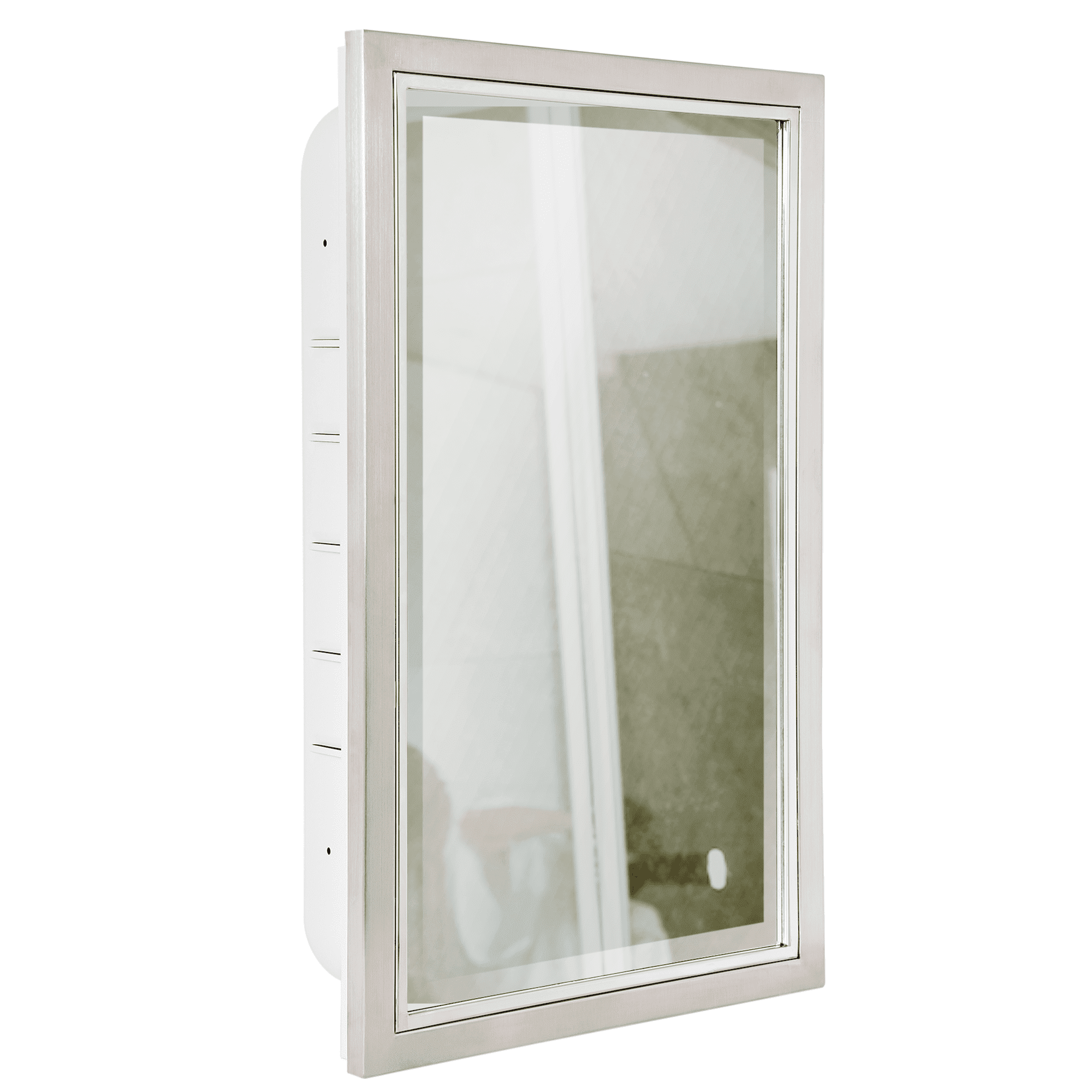 Head West Recessed Medicine Cabinet with Mirror - Brushed Nickel & Chrome Framed Beveled Edge Stainless Steel Bathroom Mirror with Storage - 16" x 26"