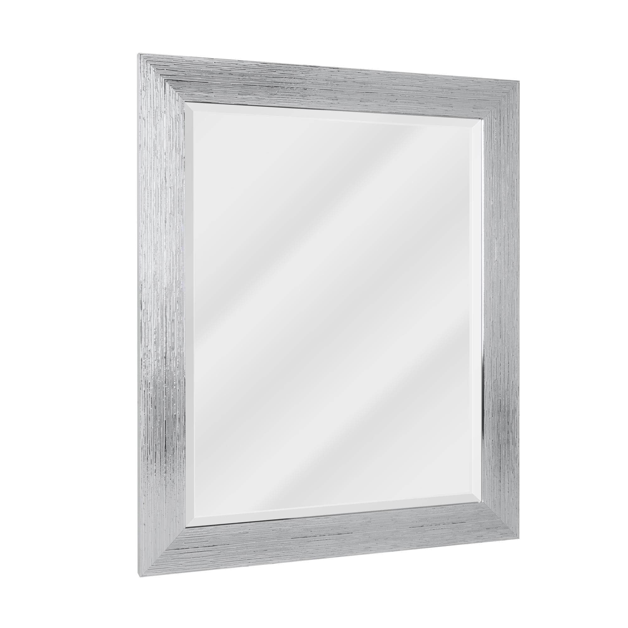 Elegant Chrome and White Textured Rectangular Beveled Wall Mirror - 27.5" x 33.5"