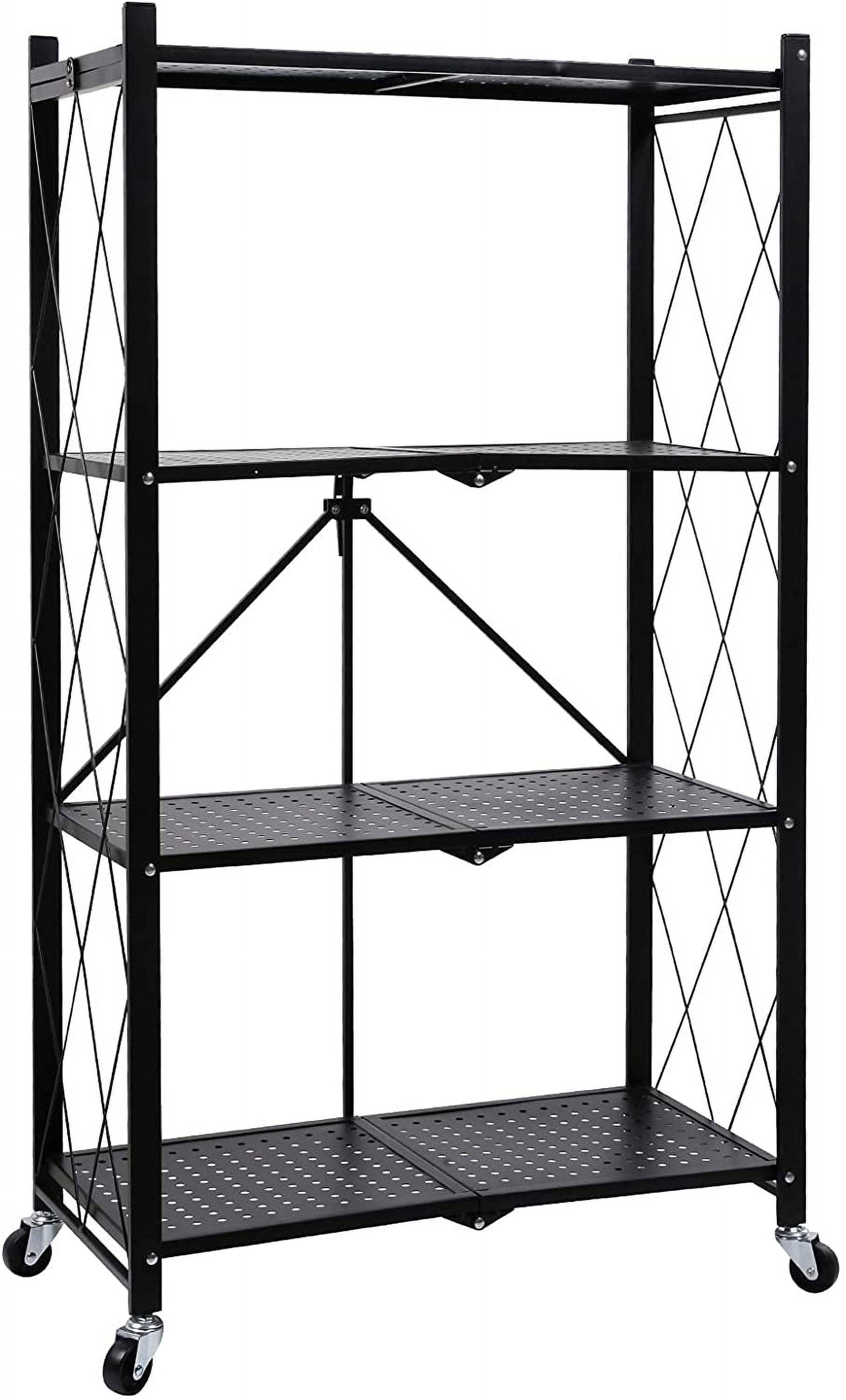 Heavy Duty Black Metal 4-Tier Storage Shelving Unit with Wheels