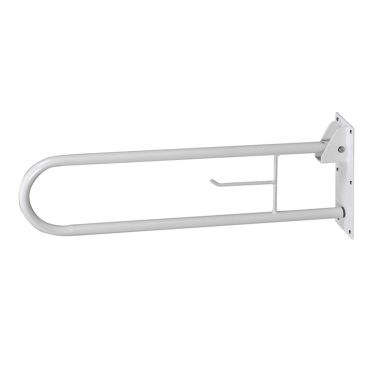 White 30" Powder Coated Steel Foldaway Grab Bar with Toilet Paper Holder