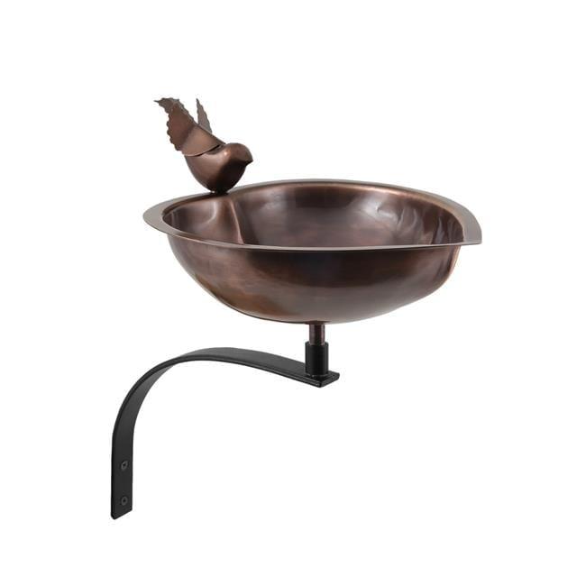 Heart Shaped Copper Birdbath with Black Wrought Iron Stand