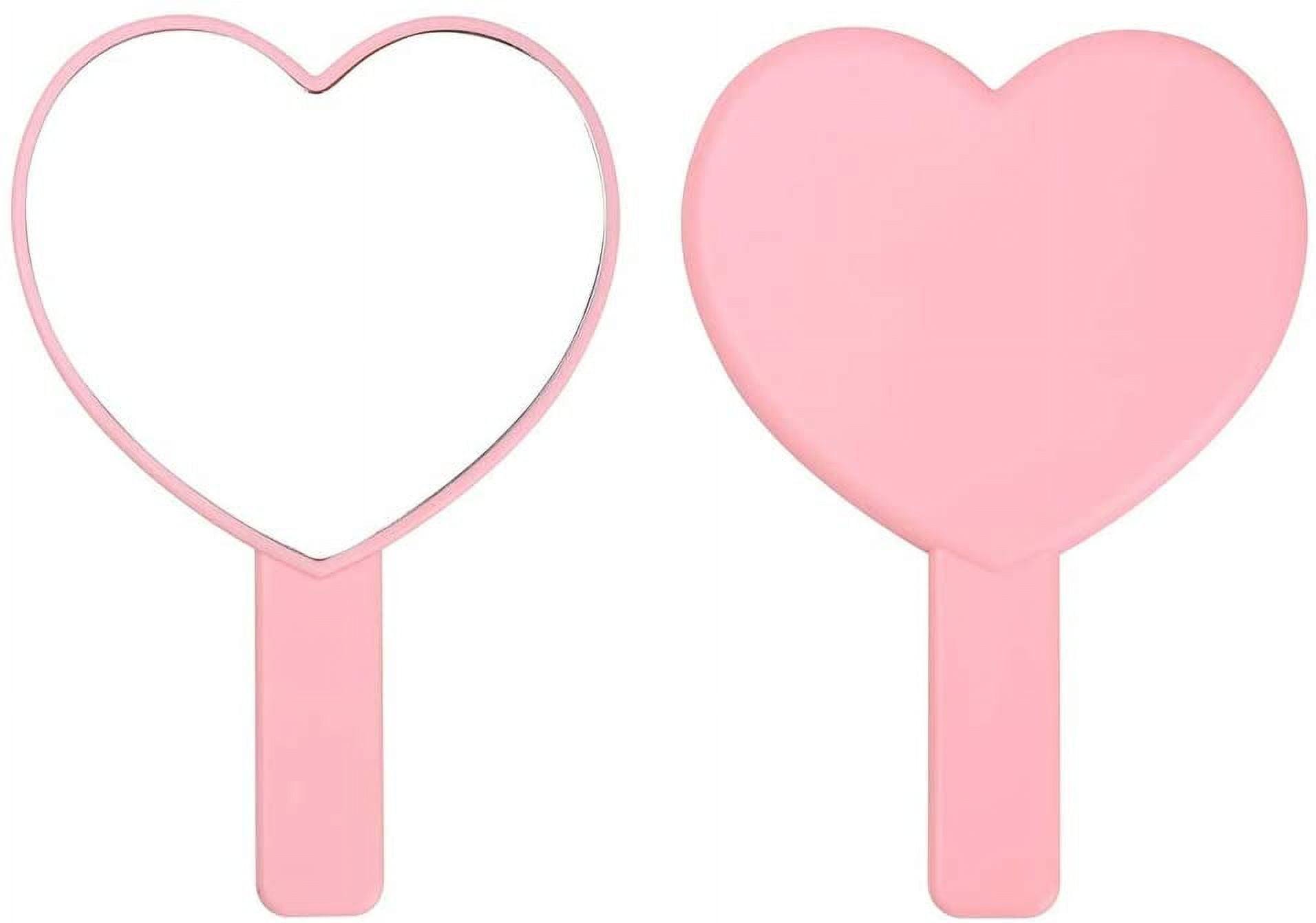 Pink Heart-Shaped Handheld Travel Mirror with Handle