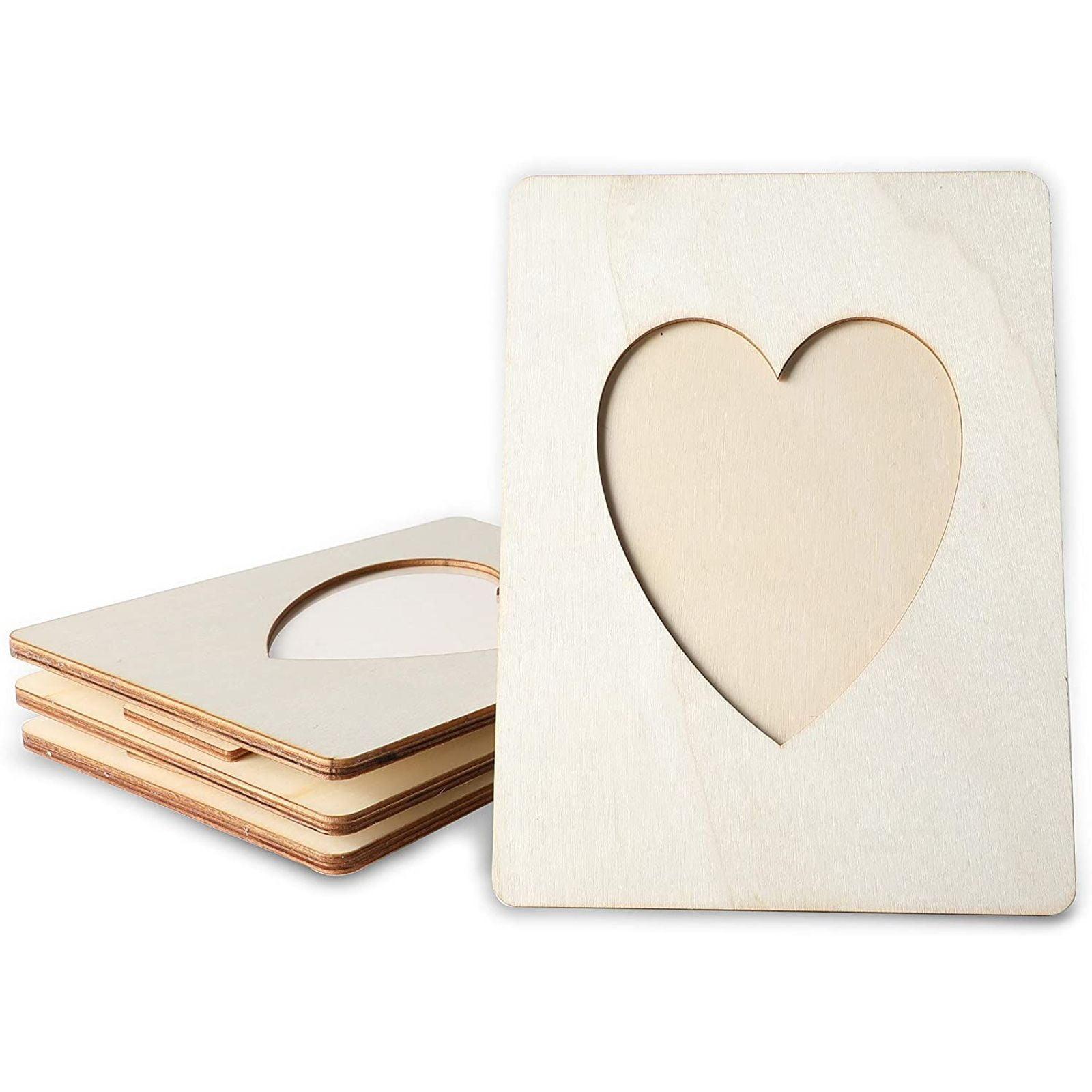 Bright Creations 4 Pack Unfinished Wood Craft Frames for 4 x 6 Photos, Heart