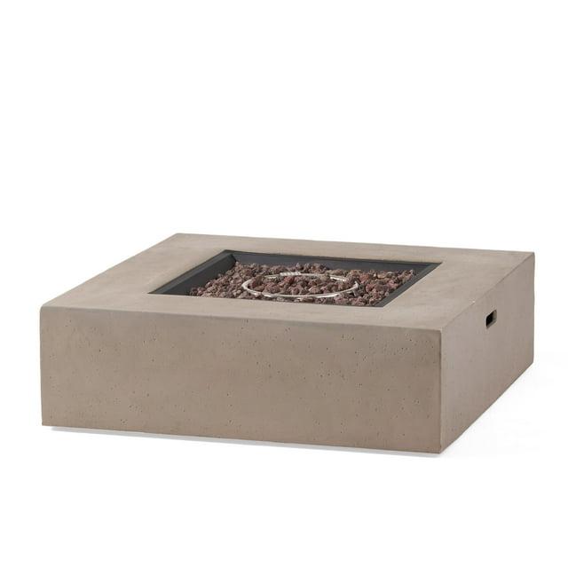 Aidan Outdoor 50000 BTU Light Weight Concrete Square Fire Pit Light Gray - Christopher Knight Home: No Assembly, Push Button Ignition