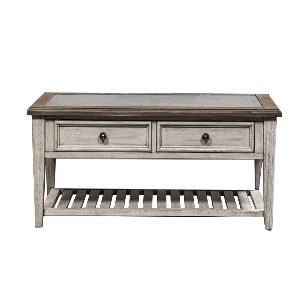 Heartland Antique White Wood Rectangular Cocktail Table with Storage