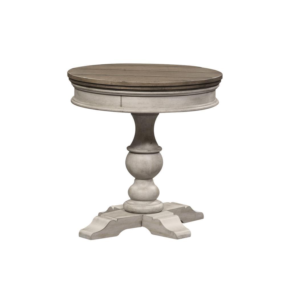 Heartland Off White Wood Round Pedestal Side Table