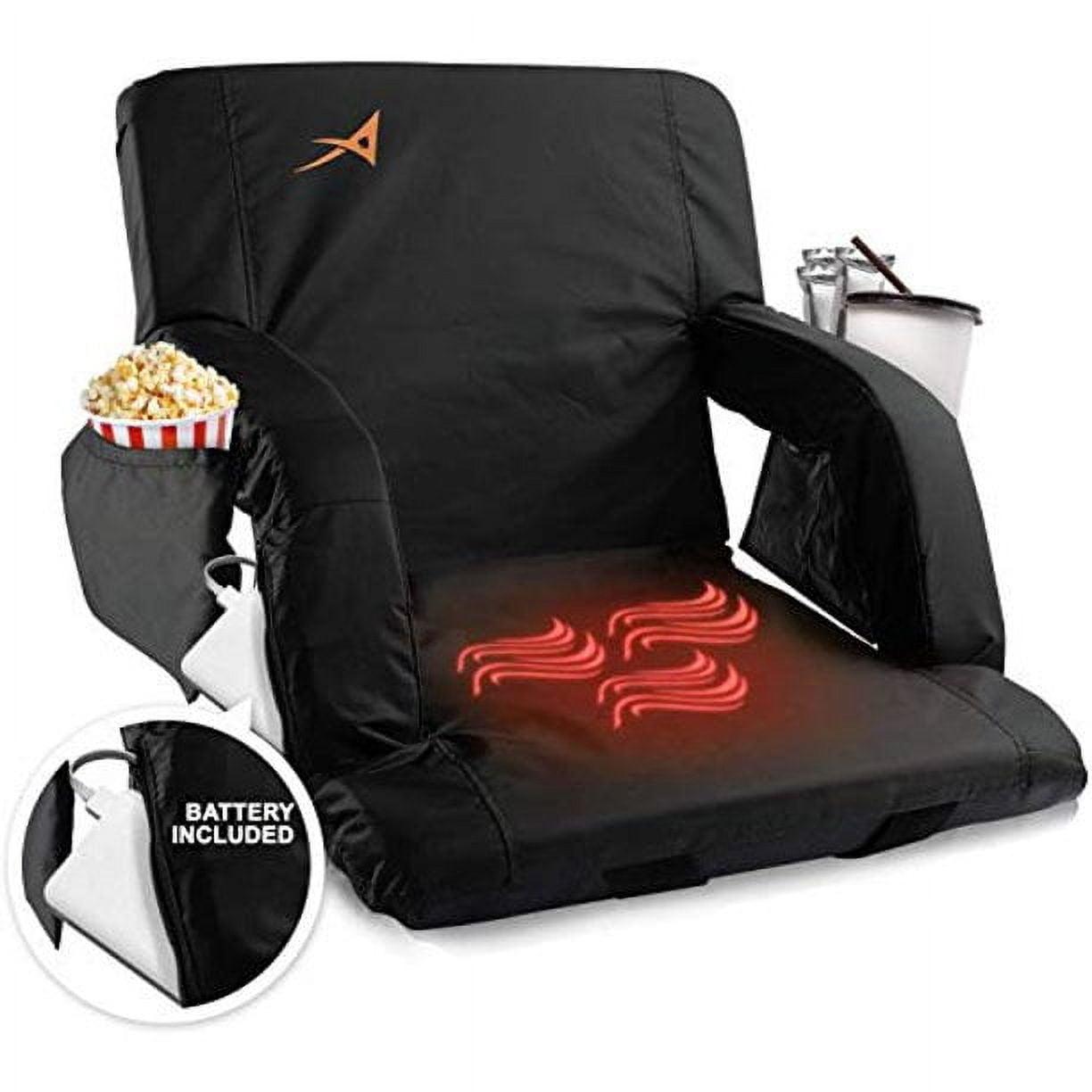 Black Heated Foldable Stadium Seat with Memory Foam and USB Battery