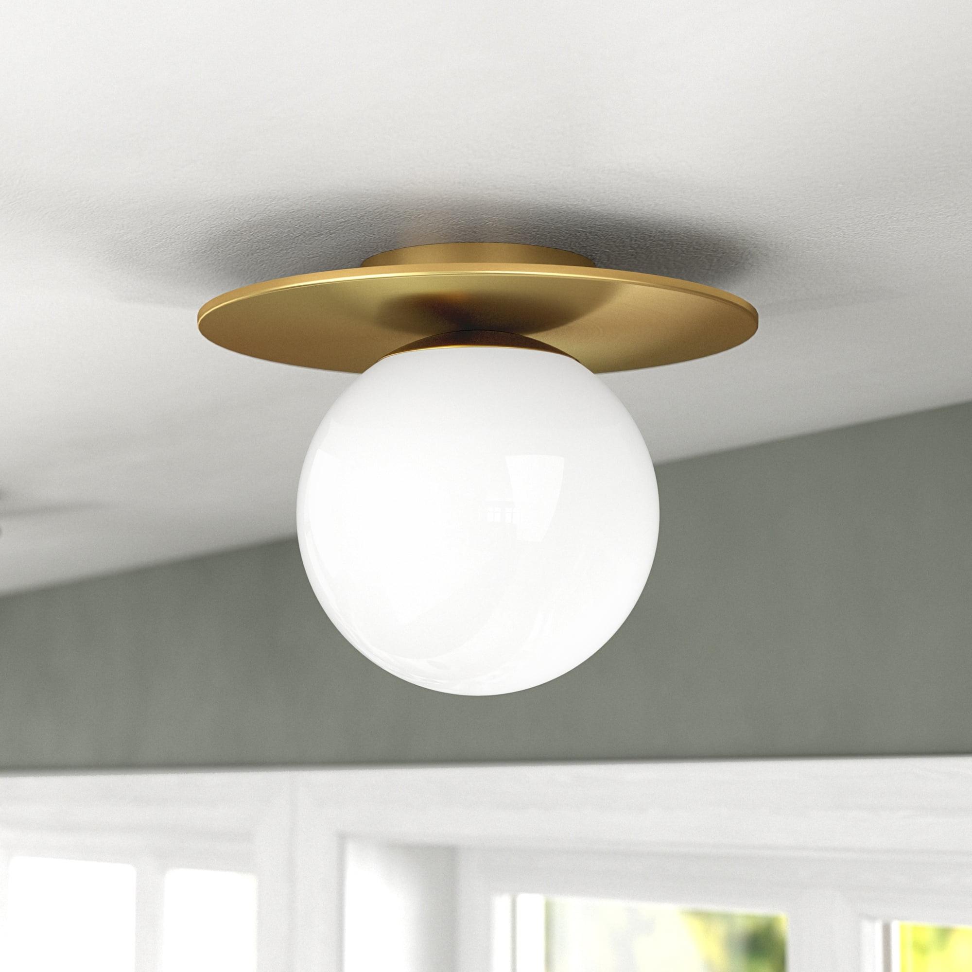 12" Brushed Brass Flush Mount with Milk Glass Globe Shade