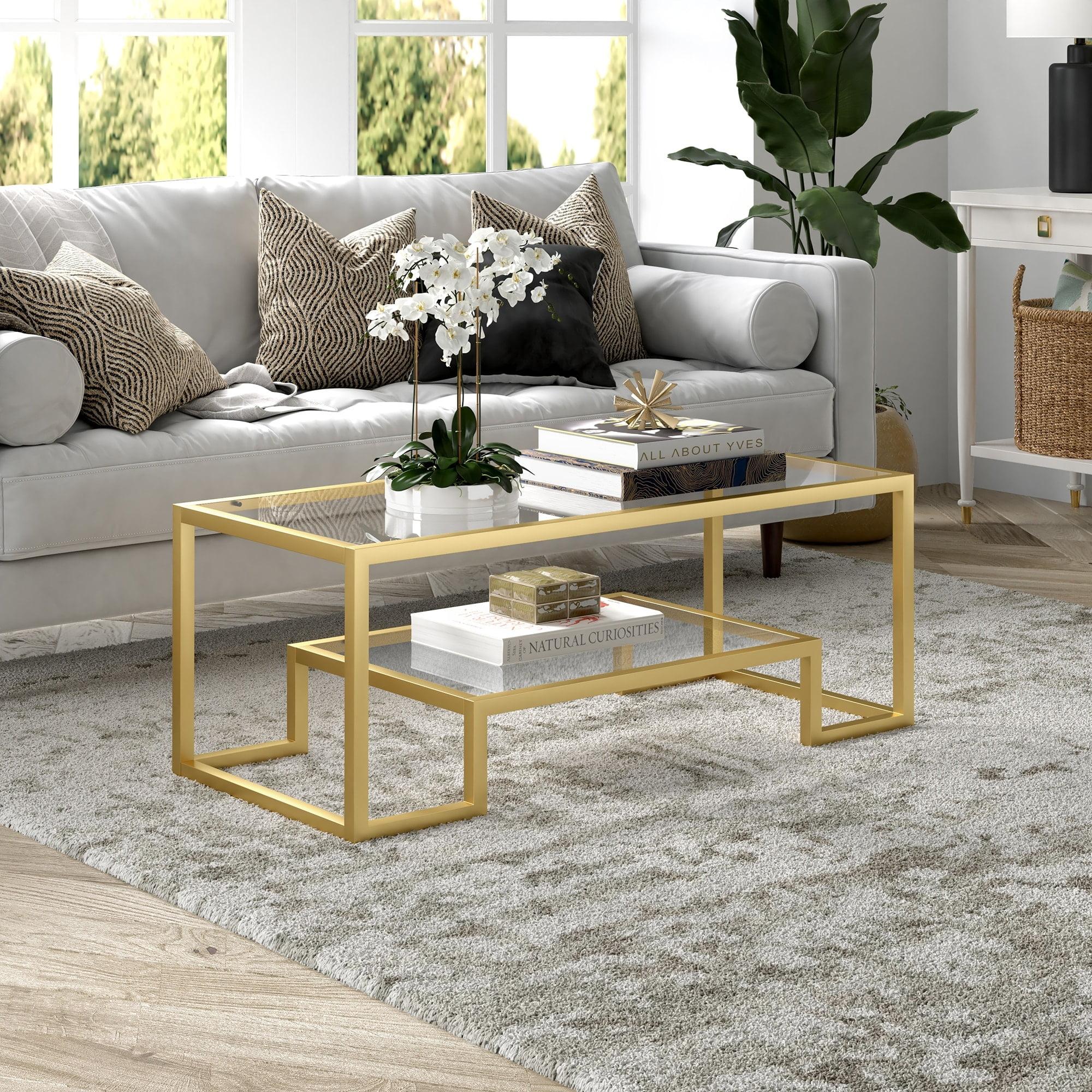 Heath & Cliff Artemis Contemporary Metal and Glass Coffee Table 45" Brass