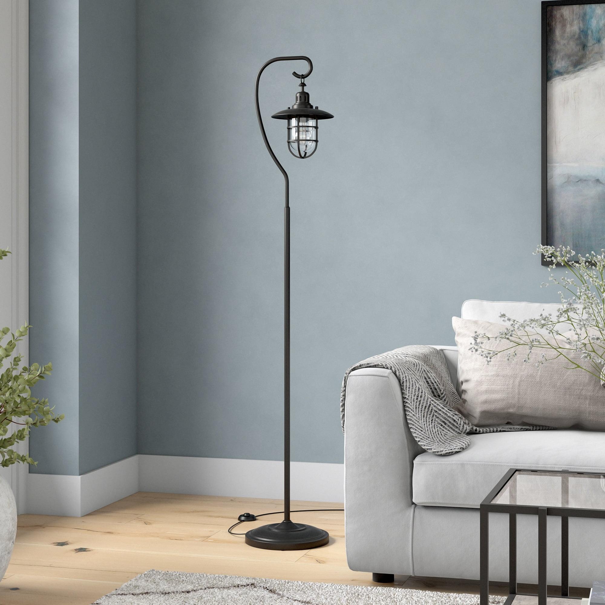 Nautical-Inspired Blackened Bronze Floor Lamp with Globe Glass Shade