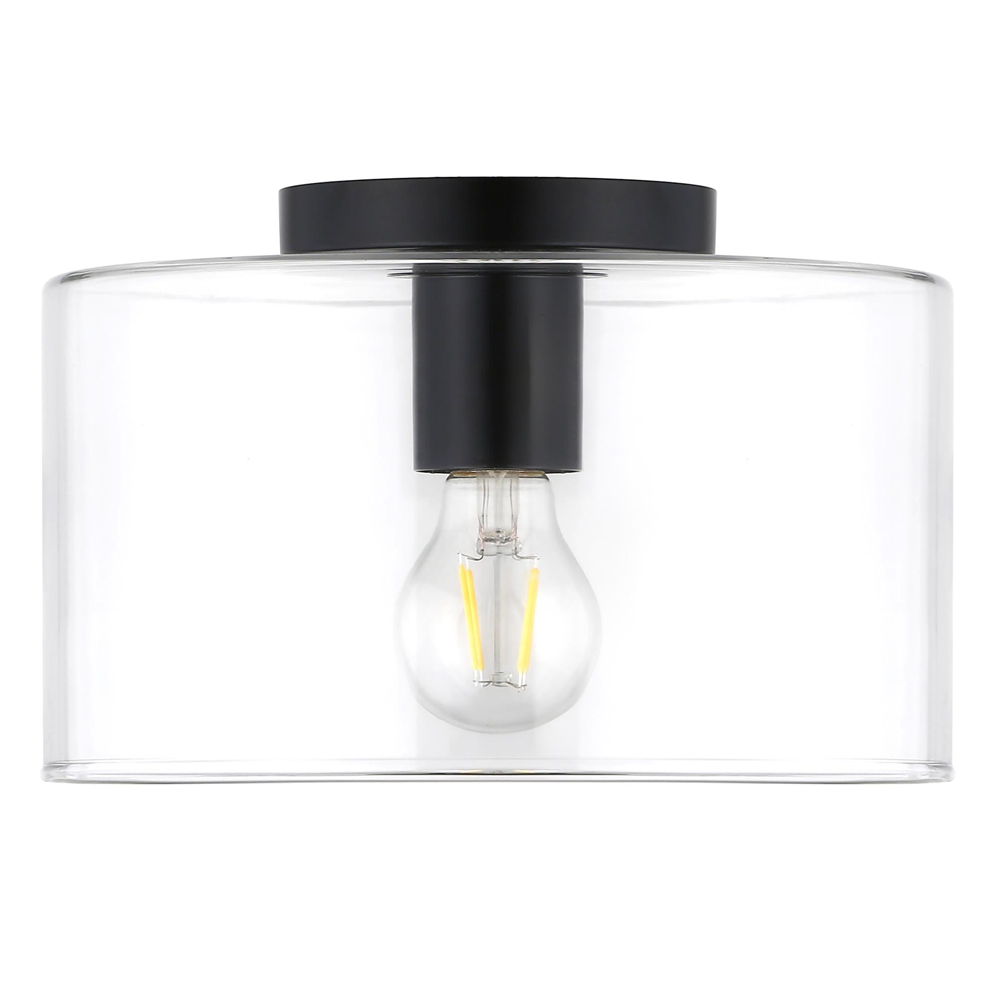 Henn&Hart 10" Matte Black Metal/Glass Semi Flush Mount