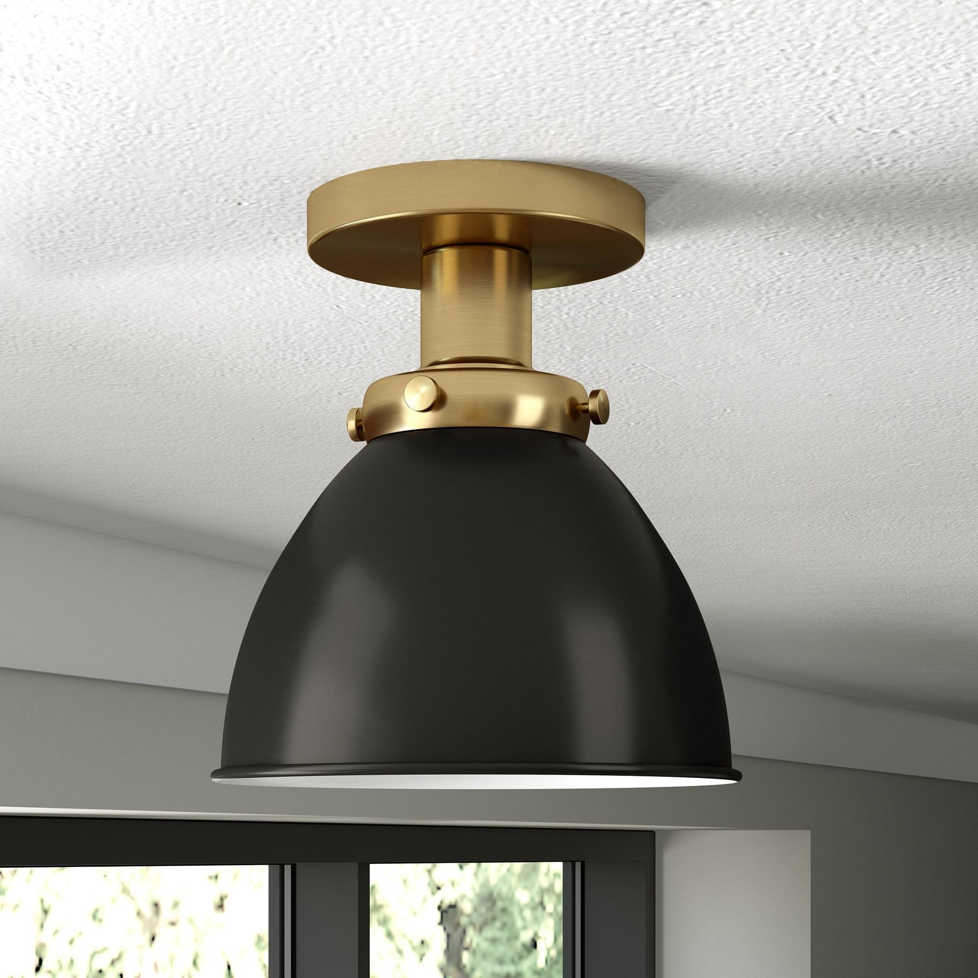 Madison 8" Brass and Black Semi Flush Mount Light