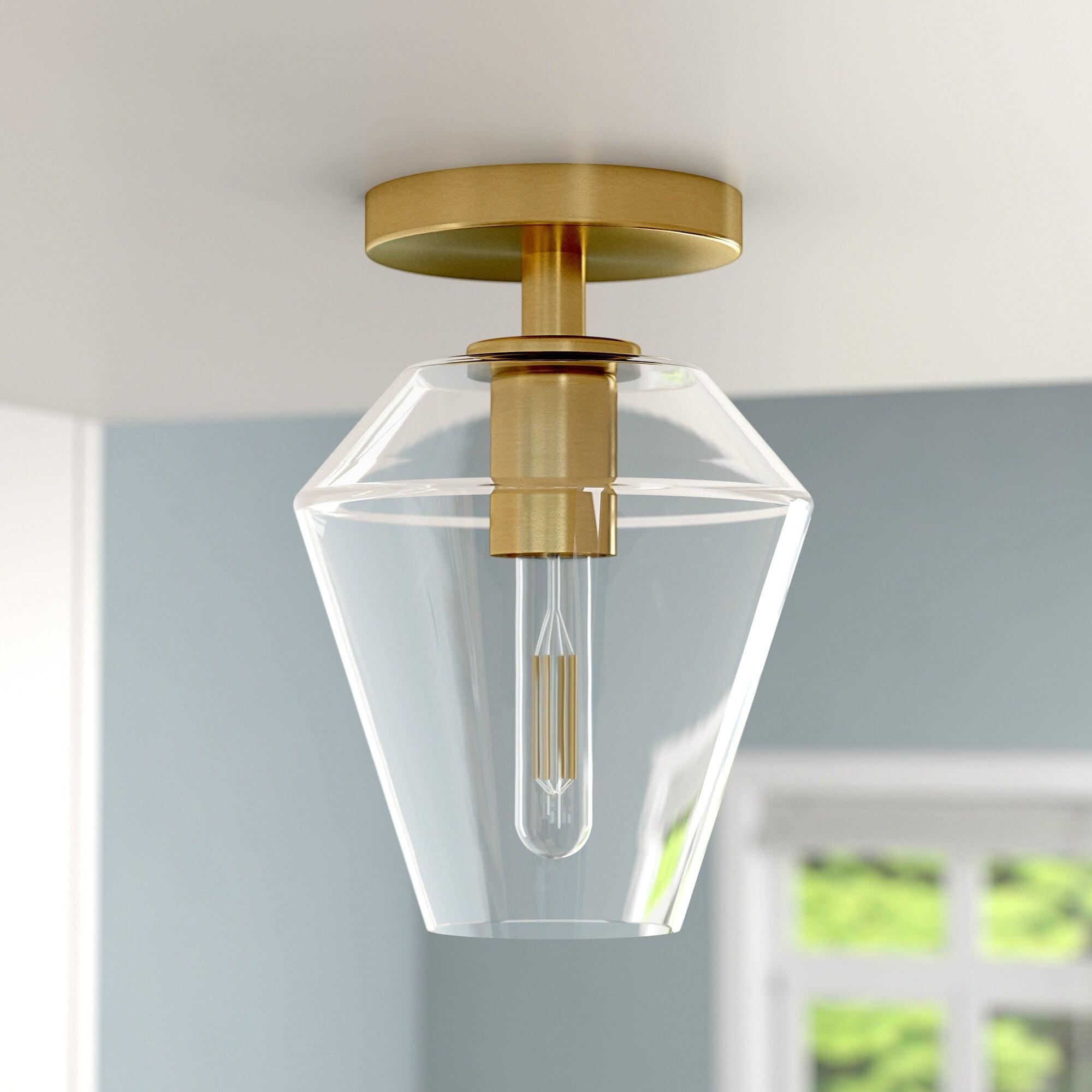 Contemporary 7" Brass and Glass Semi-Flush Mount Light