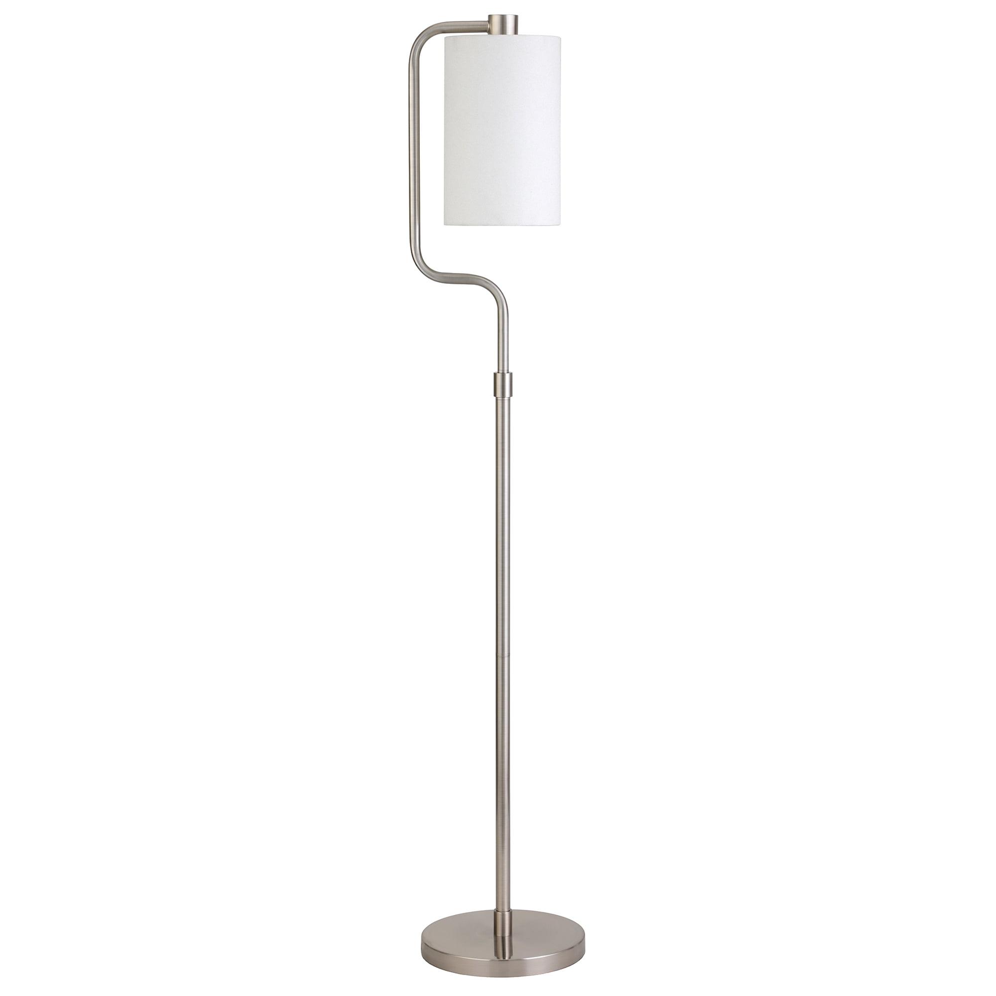 62" Brushed Nickel Floor Lamp with White Linen Shade
