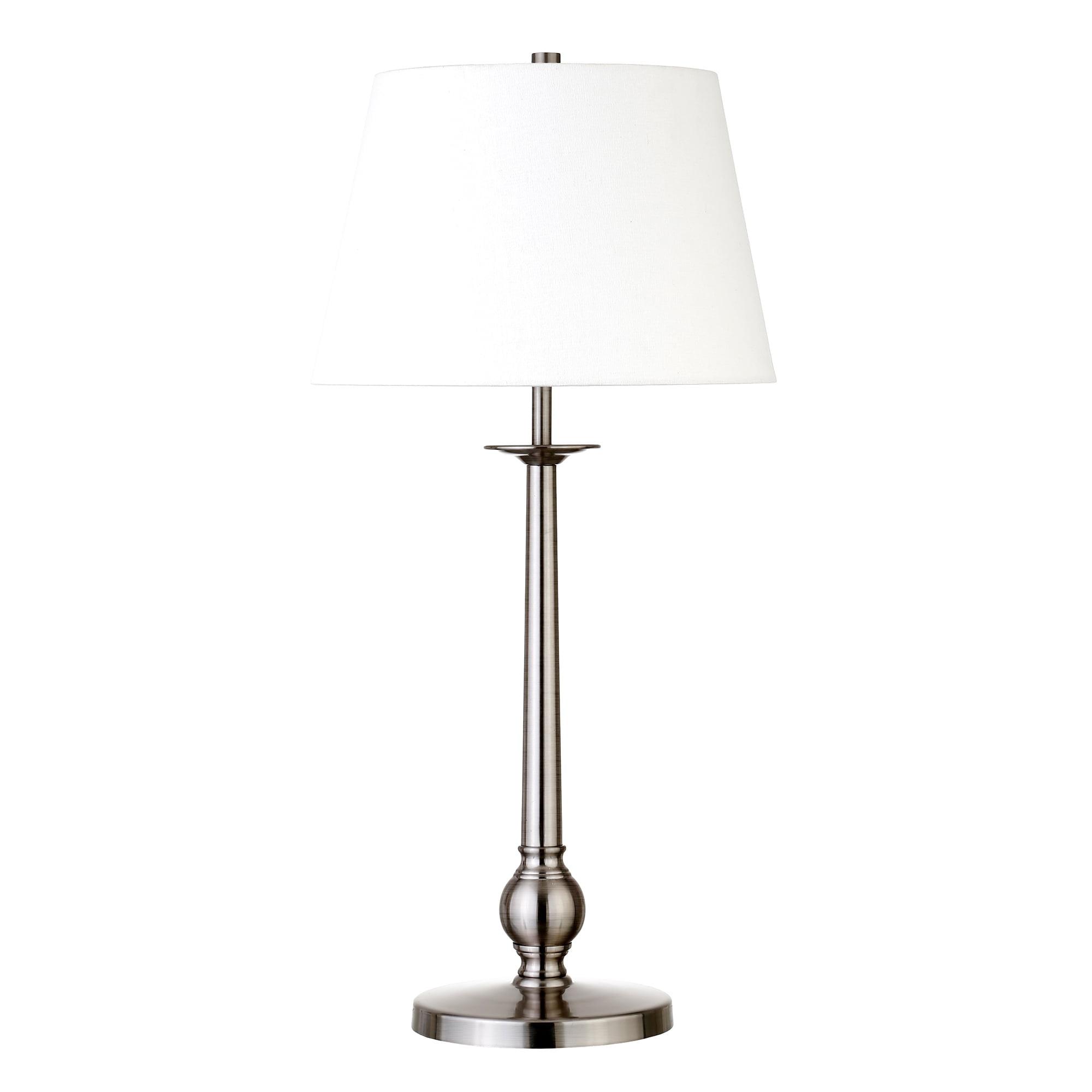 Brushed Nickel Steel Table Lamp with White Linen Shade