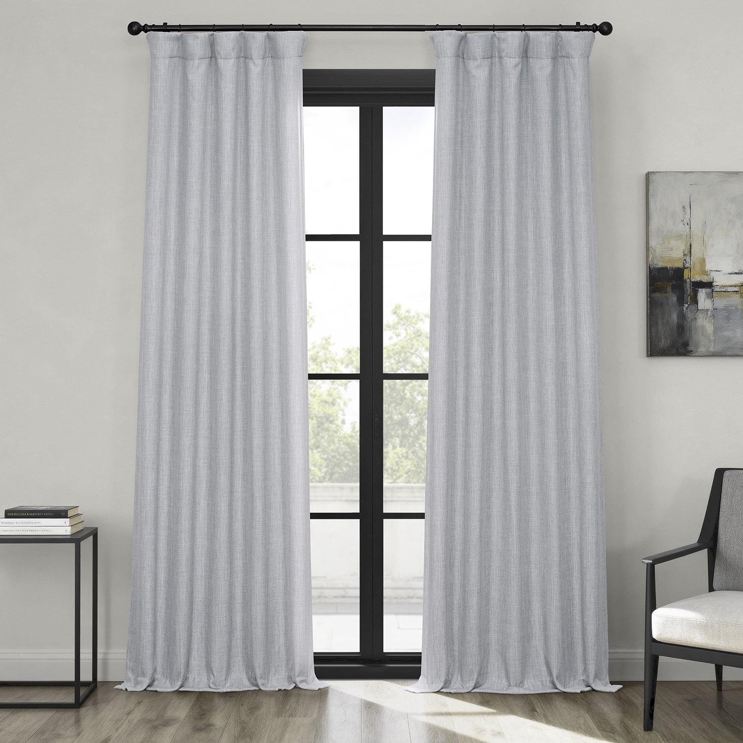 Heather Grey Faux Linen Room Darkening Curtain (1 Panel), Heather Grey, 50W X 108L