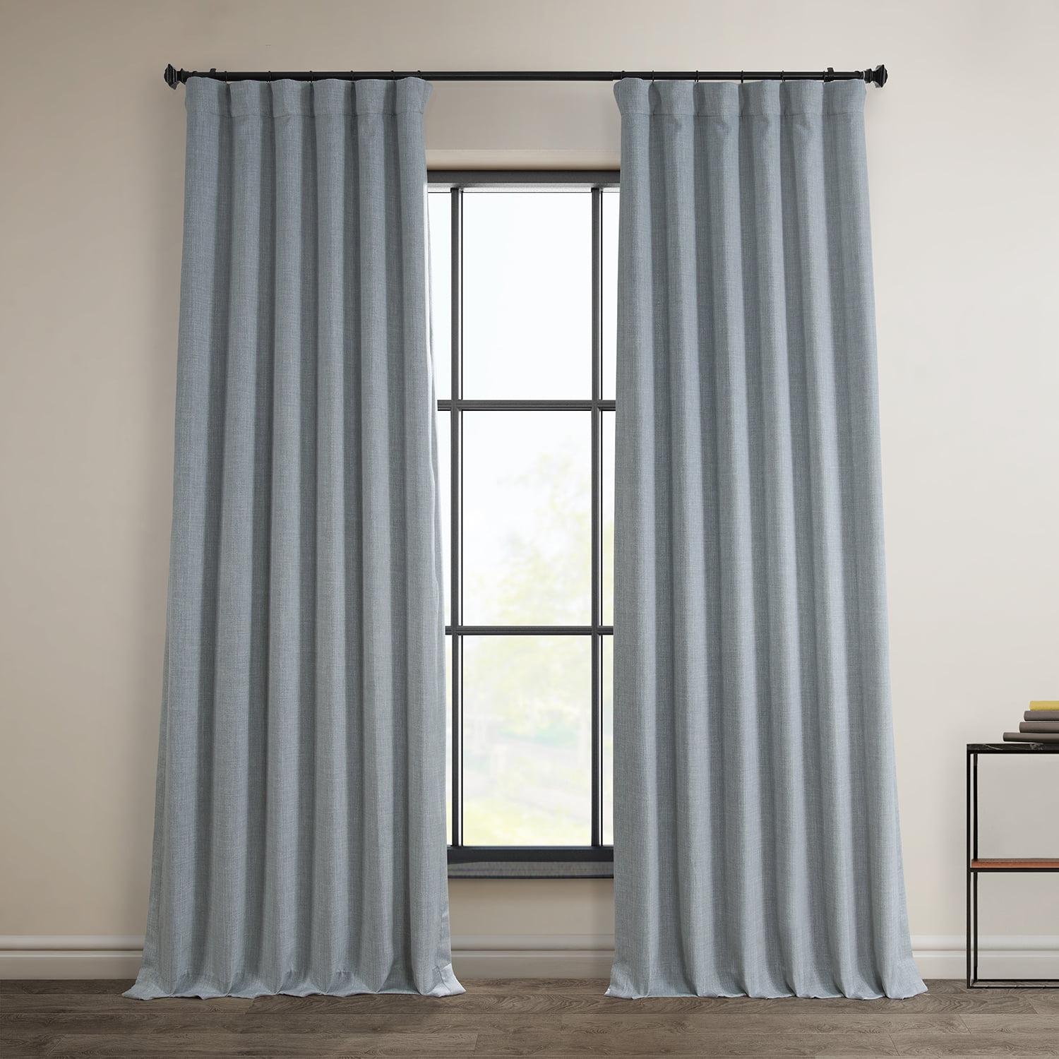 Heather Grey Faux Linen Room Darkening Curtain (1 Panel), Heather Grey, 50W X 96L