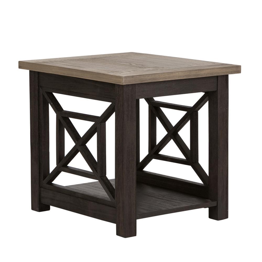 Heatherbrook Rectangular Brown Wood End Table with Storage