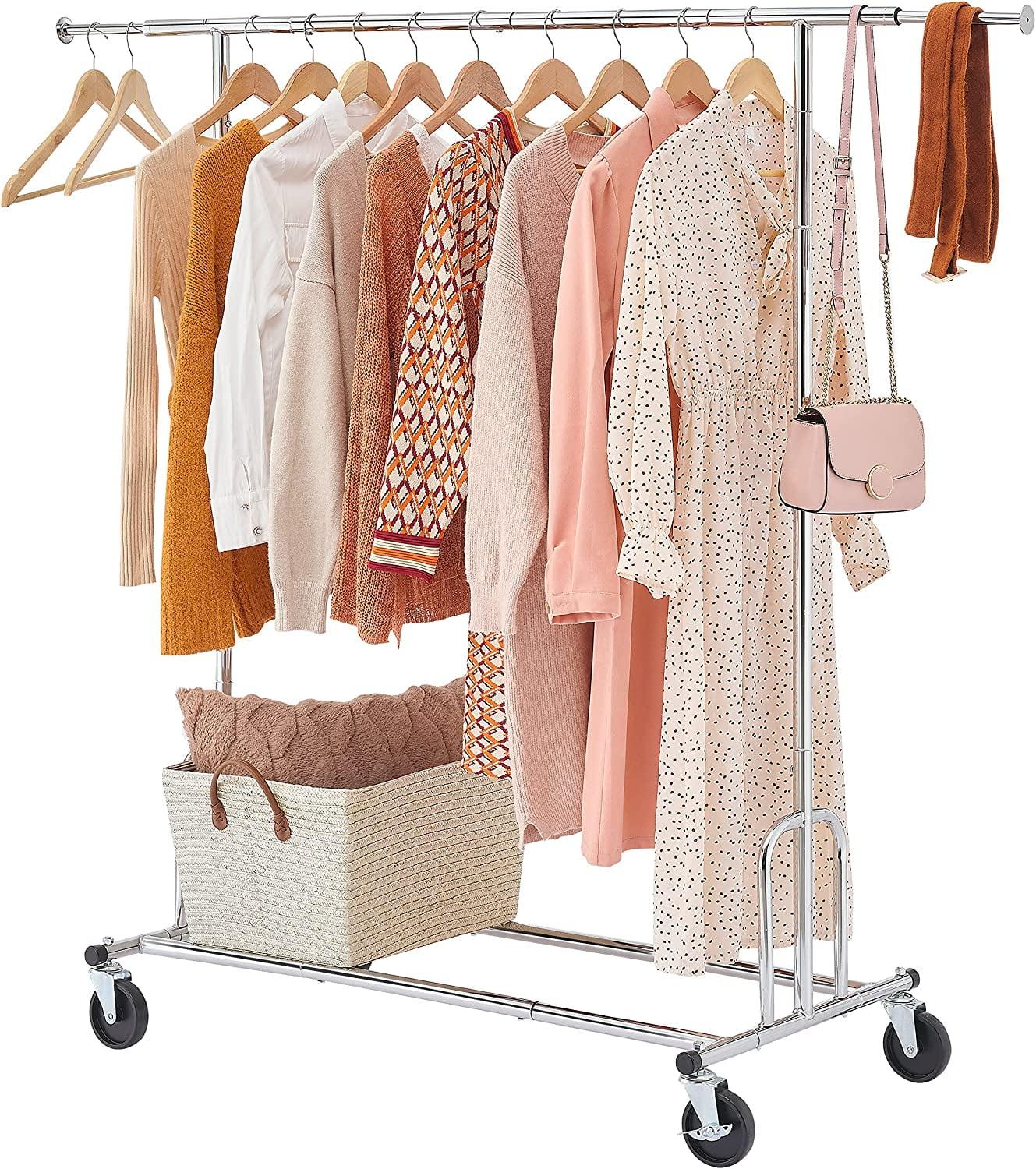 Chrome Heavy Duty Adjustable Garment Rack with Wheels