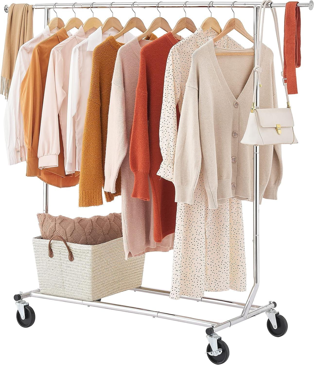 Clothing Rack Heavy Duty Clothes Rack Foldable Garment Rack with Wheels and Extendable Rod,Chrome