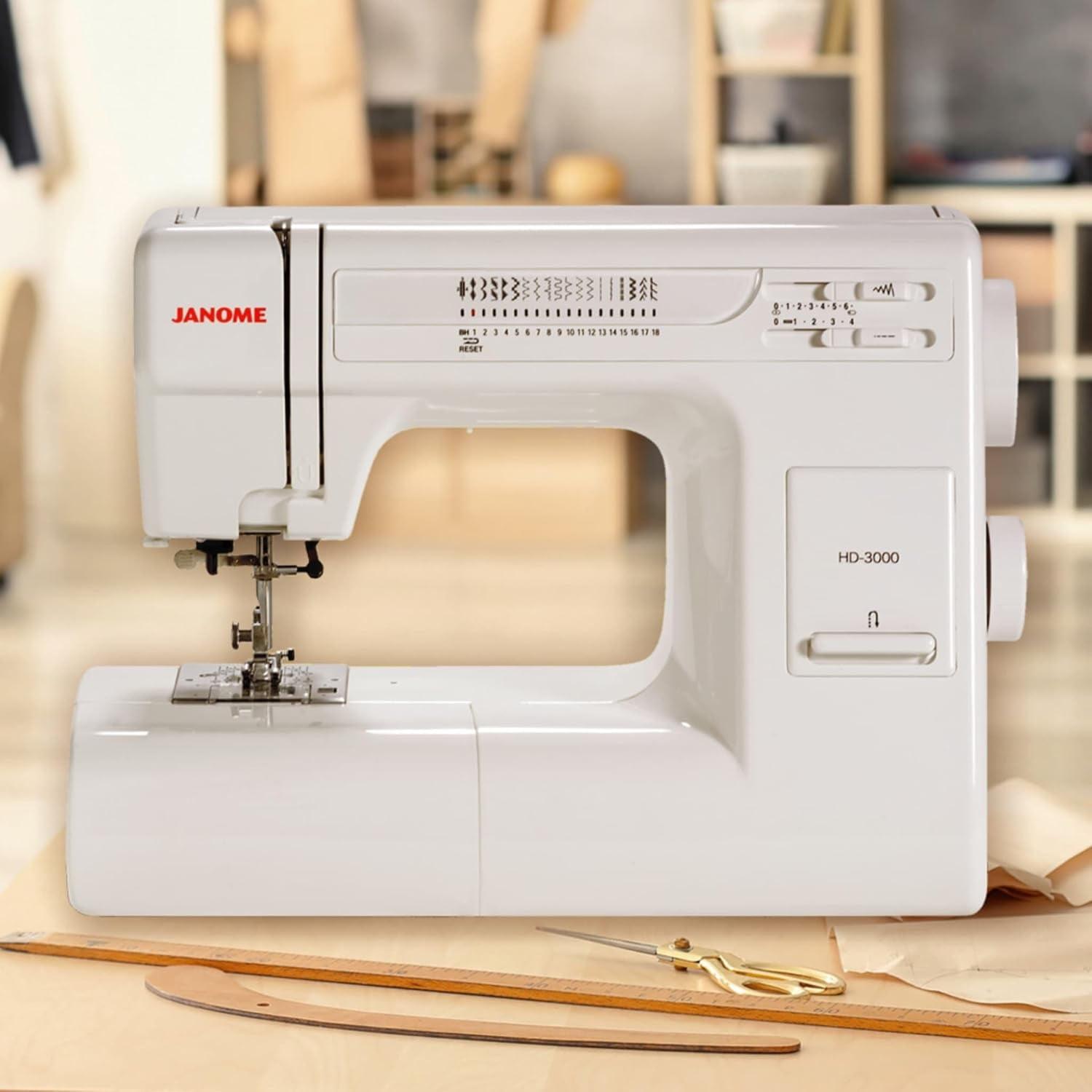 Janome HD3000 Heavy-Duty Sewing Machine with 18 Built-in Stitches + Hard Case