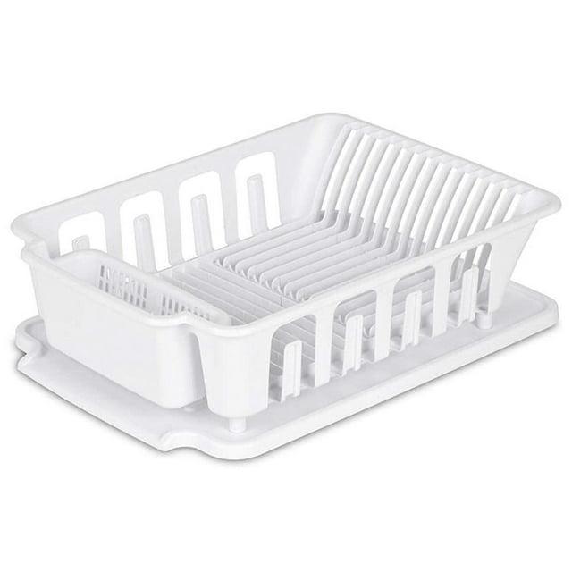 Sterilite Large 2 Piece Sink Set, Dish Drainer and Drainboard for Plates, Cups, and Flatware, White