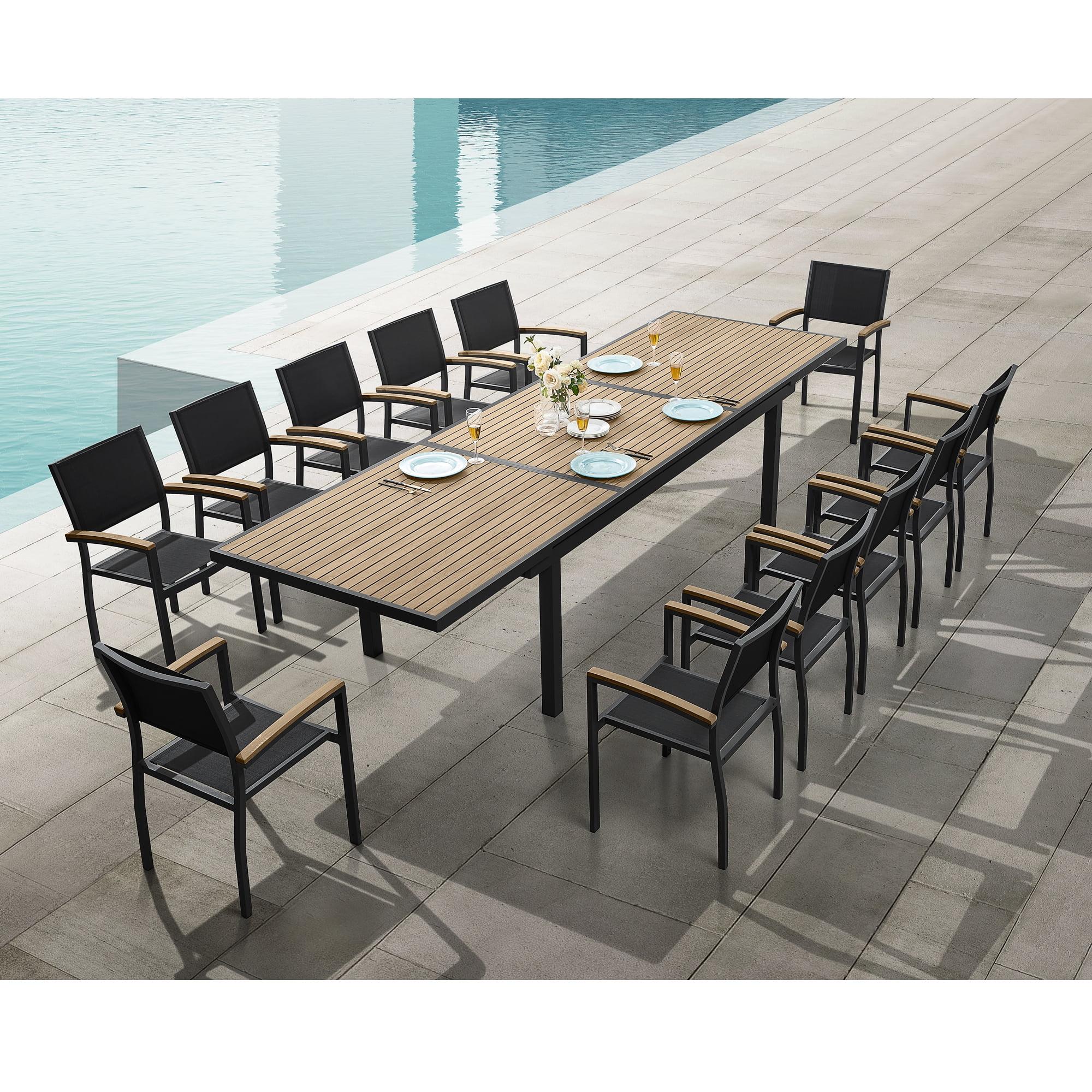 Heck 13-Piece Charcoal Black Aluminum and Teak Outdoor Dining Set