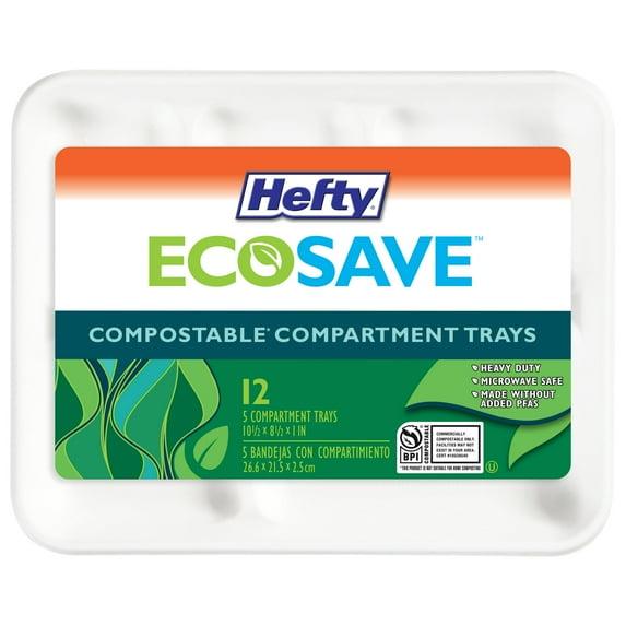 Hefty ECOSAVE Compostable 5-Compartment Paper Trays, 12 Count