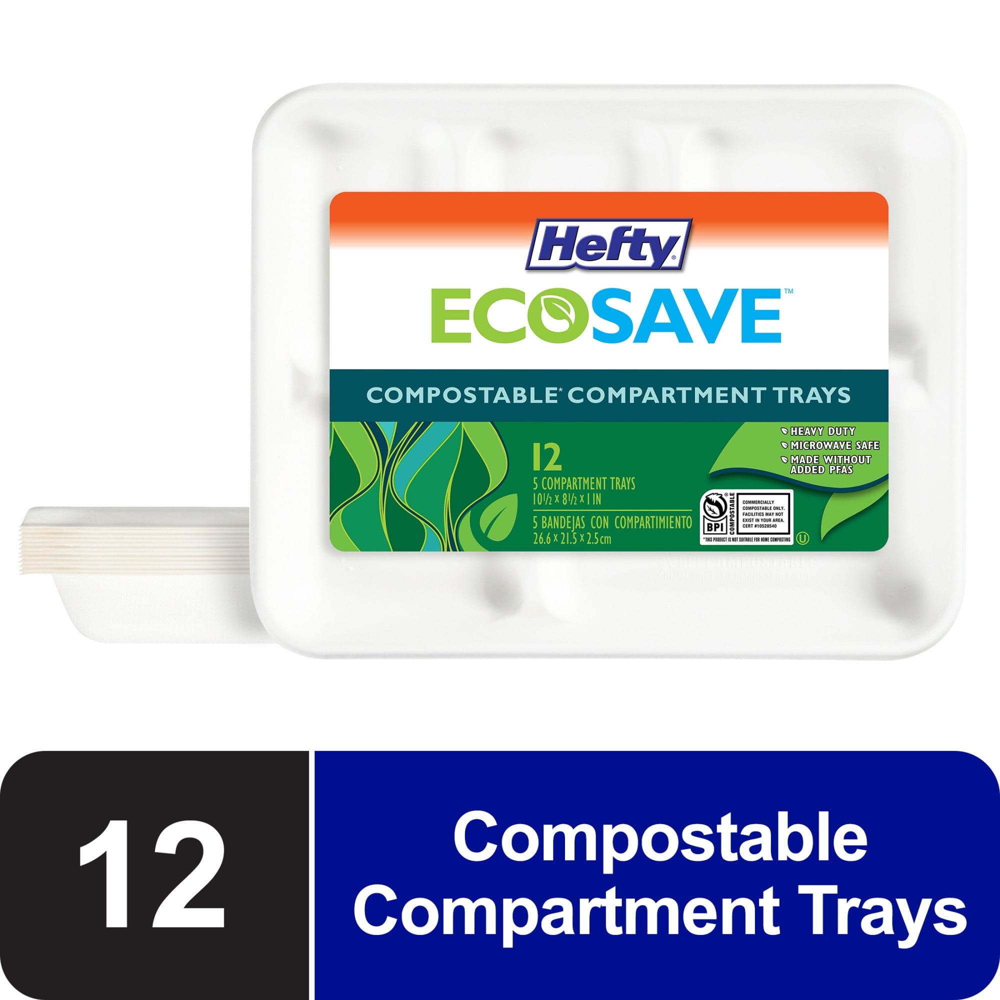 Hefty ECOSAVE Compostable 5-Compartment White Paper Trays, 12 Count