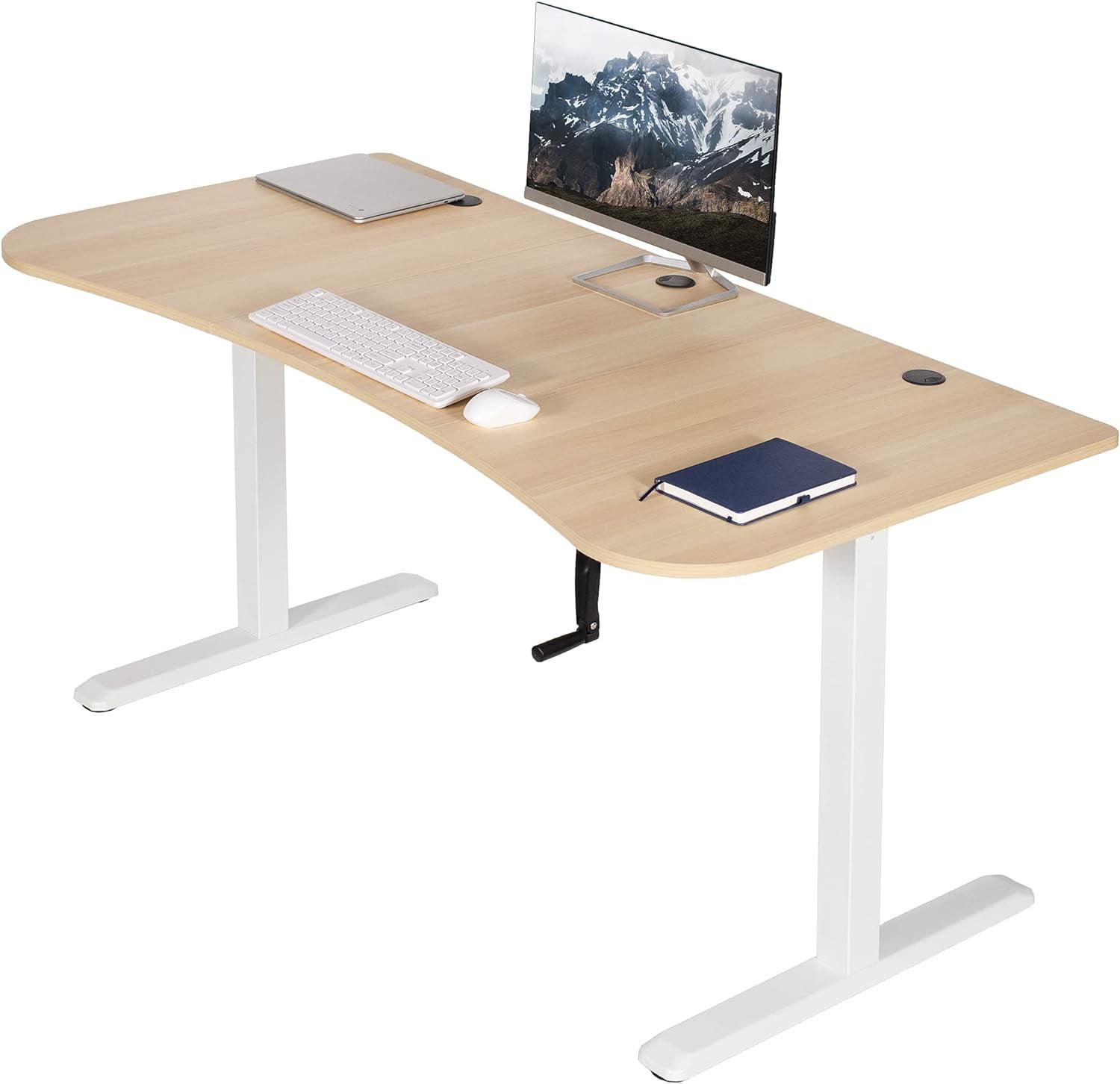 Crank Adjustable Light Wood & White Standing Desk