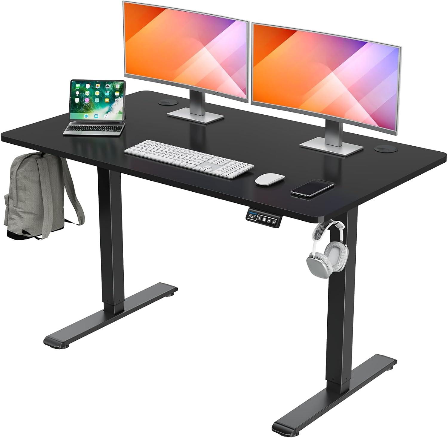 Black Adjustable Height Electric Standing Desk with Memory Controller