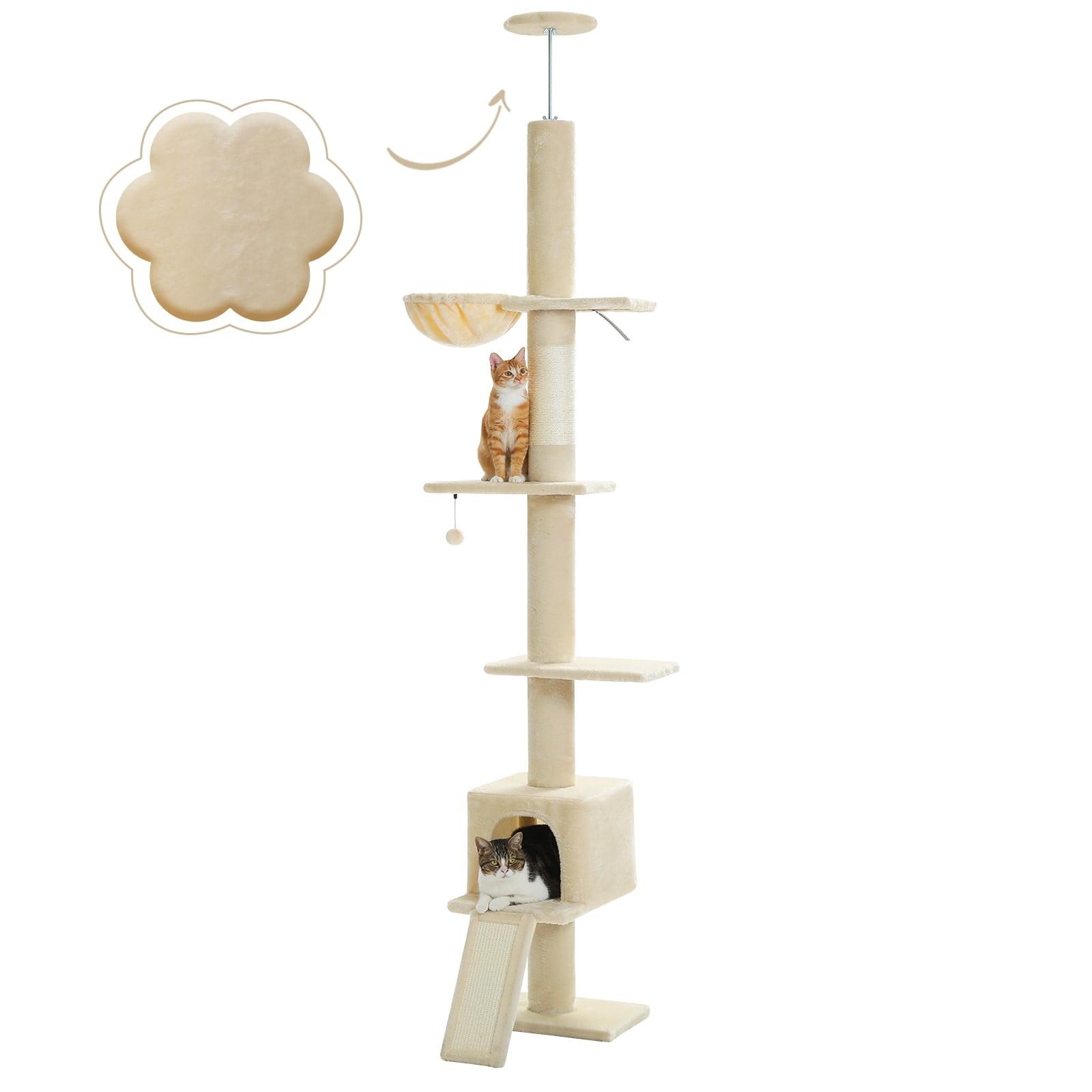 Adjustable Height Floor To Ceiling 5-Tier Tall Cat Tree Tower For Indoor Cats With Cat Condo, Cat Scratching Post And Cat Ladder