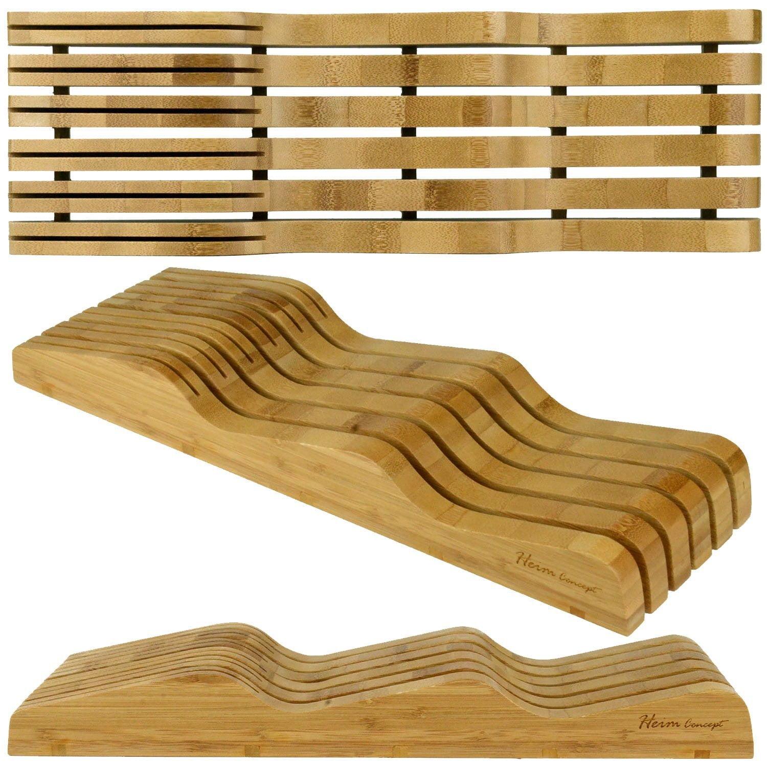 Organic Bamboo 16-Slot In-Drawer Knife Block Organizer