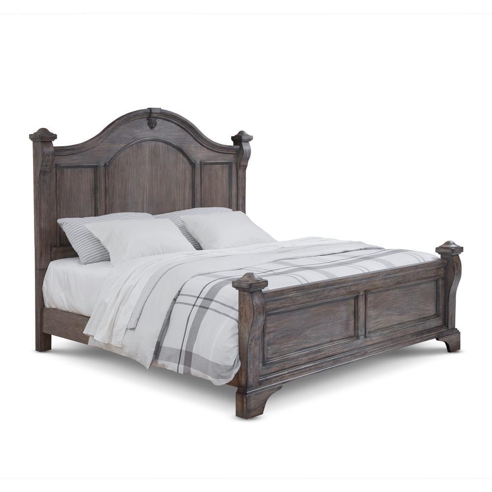 Transitional Gray-Brown King Poster Bed with Wood Frame