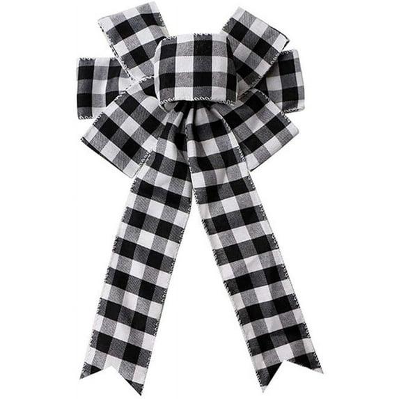 Heldig Black White Buffalo Plaid Bow Christmas Wreath Bow Holiday Christmas Bows for Christmas Tree Topper Bow Front Door Wreath Christmas Decorations