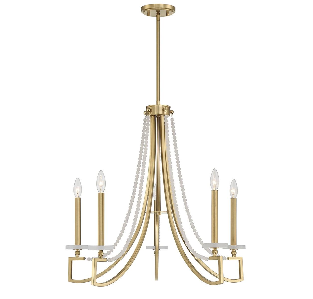 Helen Warm Brass 5-Light Chandelier with Frosted Beads