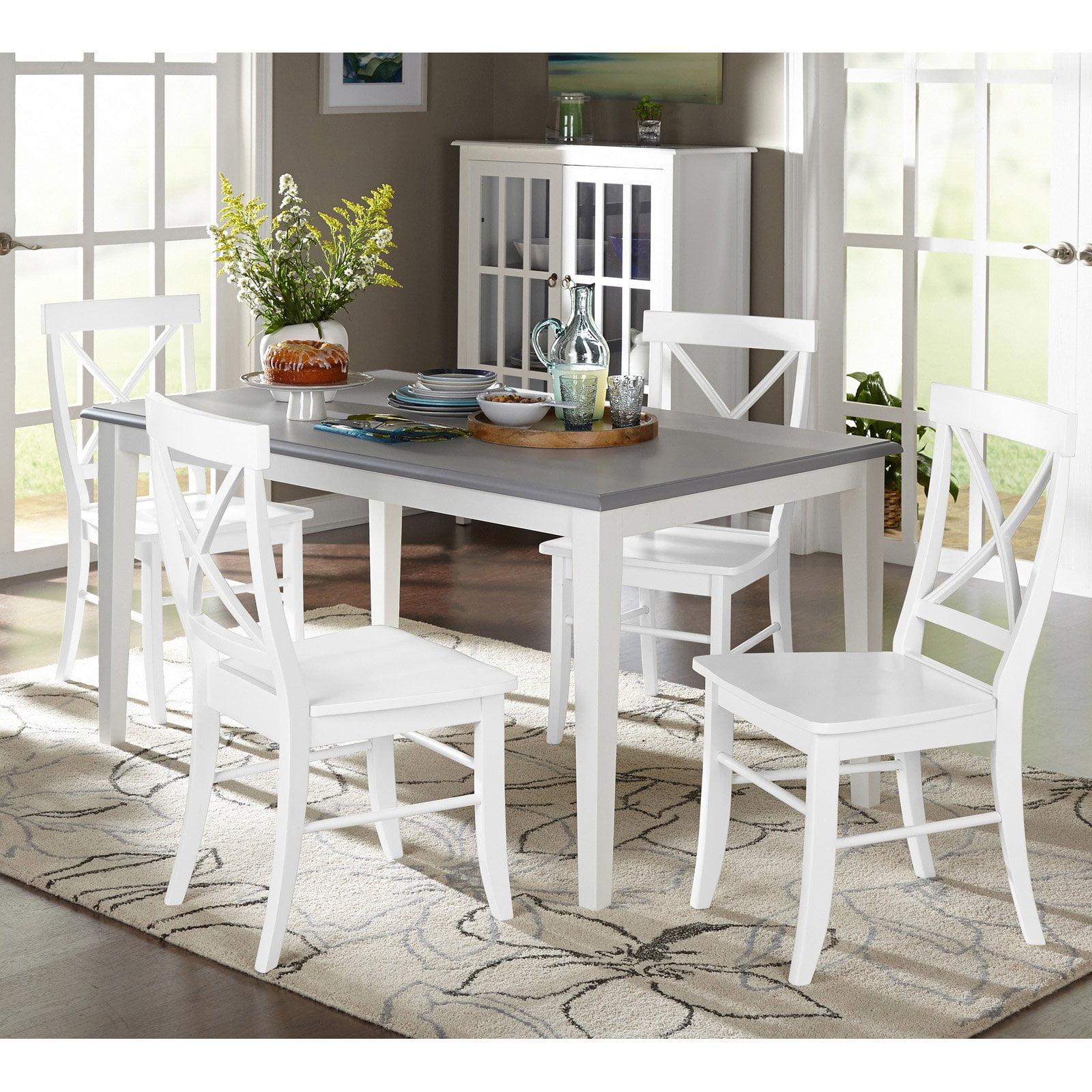 Helena 5-Piece White and Gray Rubberwood Dining Set