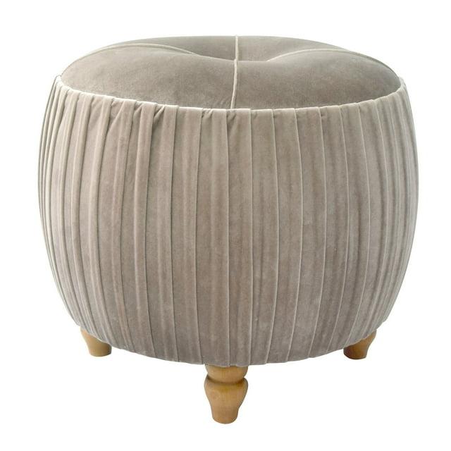 Helena Velvet Small Round Ottoman Beige N/A