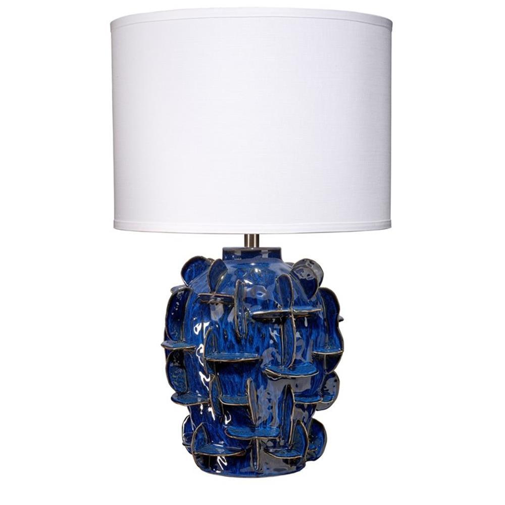 Cobalt Blue Ceramic Table Lamp with Linen Drum Shade