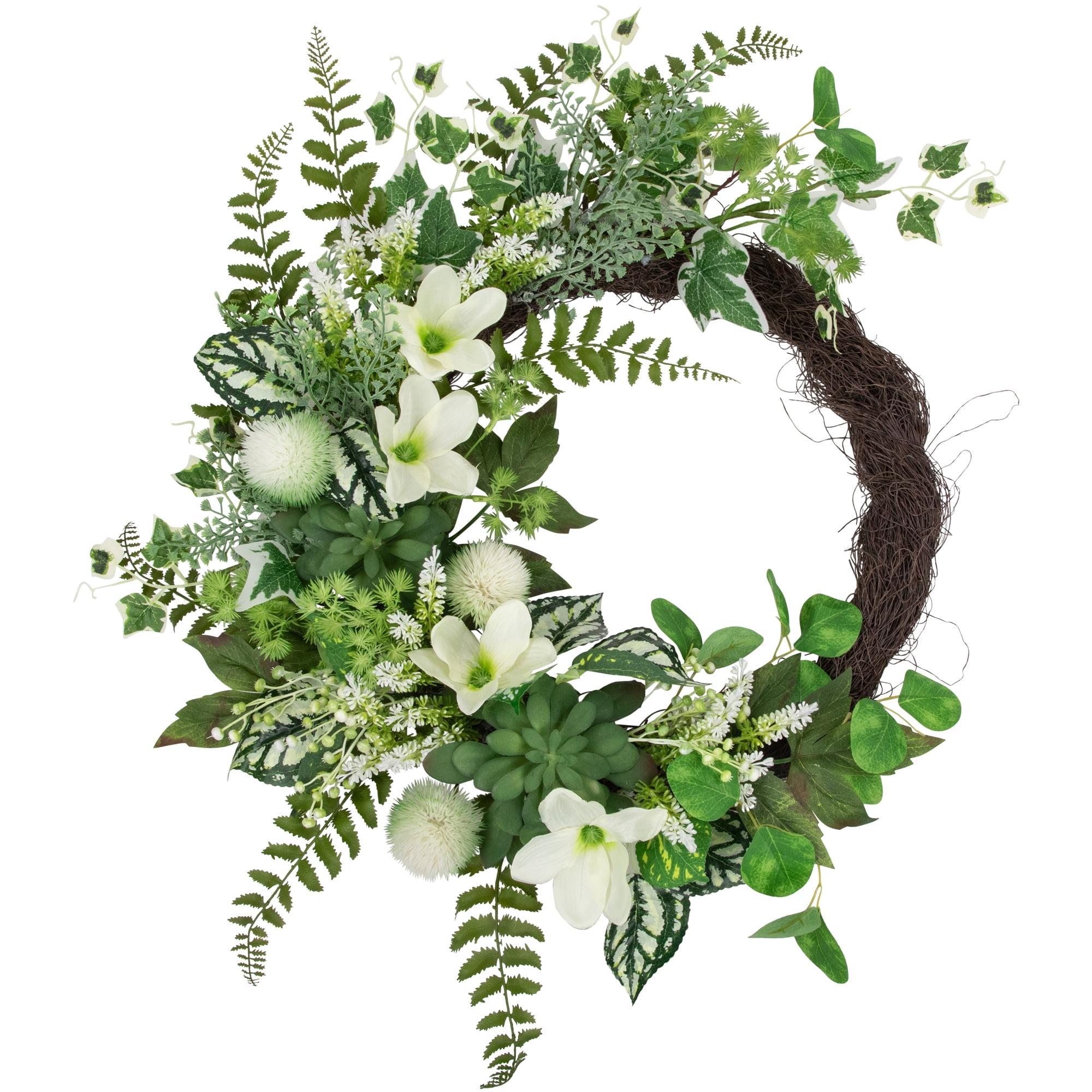 24-Inch Green and White Artificial Floral Grapevine Wreath