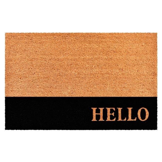 Hello Black Stripe Coir Outdoor Doormat, 24" x 36"