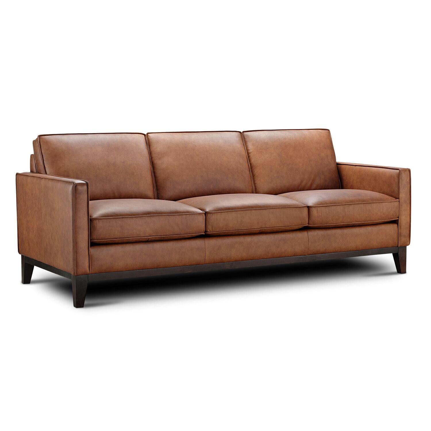 Pimlico 86" Brown Top Grain Leather Sofa with Wood Accents