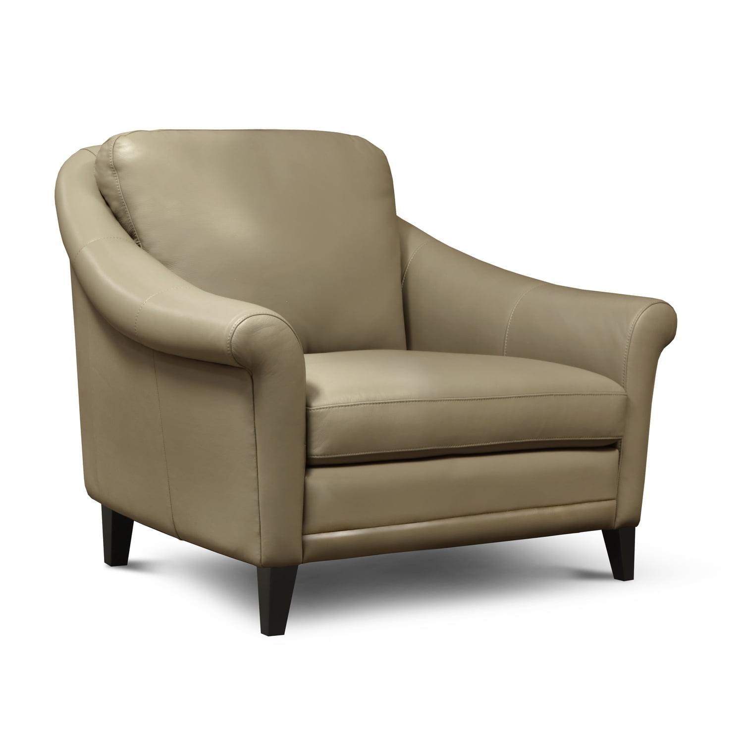 Sienna Mid-Century Beige Genuine Leather Armchair